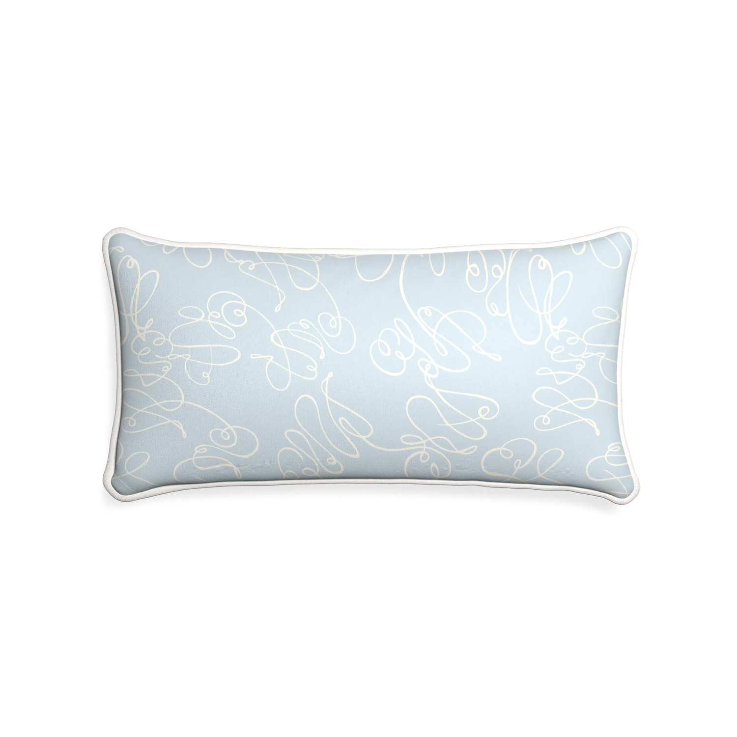 Midi-lumbar mirabella custom powder blue abstractpillow with snow piping on white background
