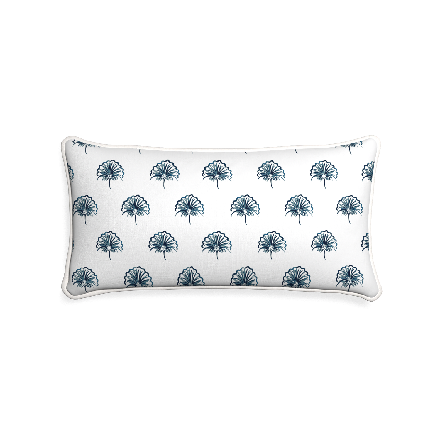Midi-lumbar penelope midnight custom floral navypillow with snow piping on white background