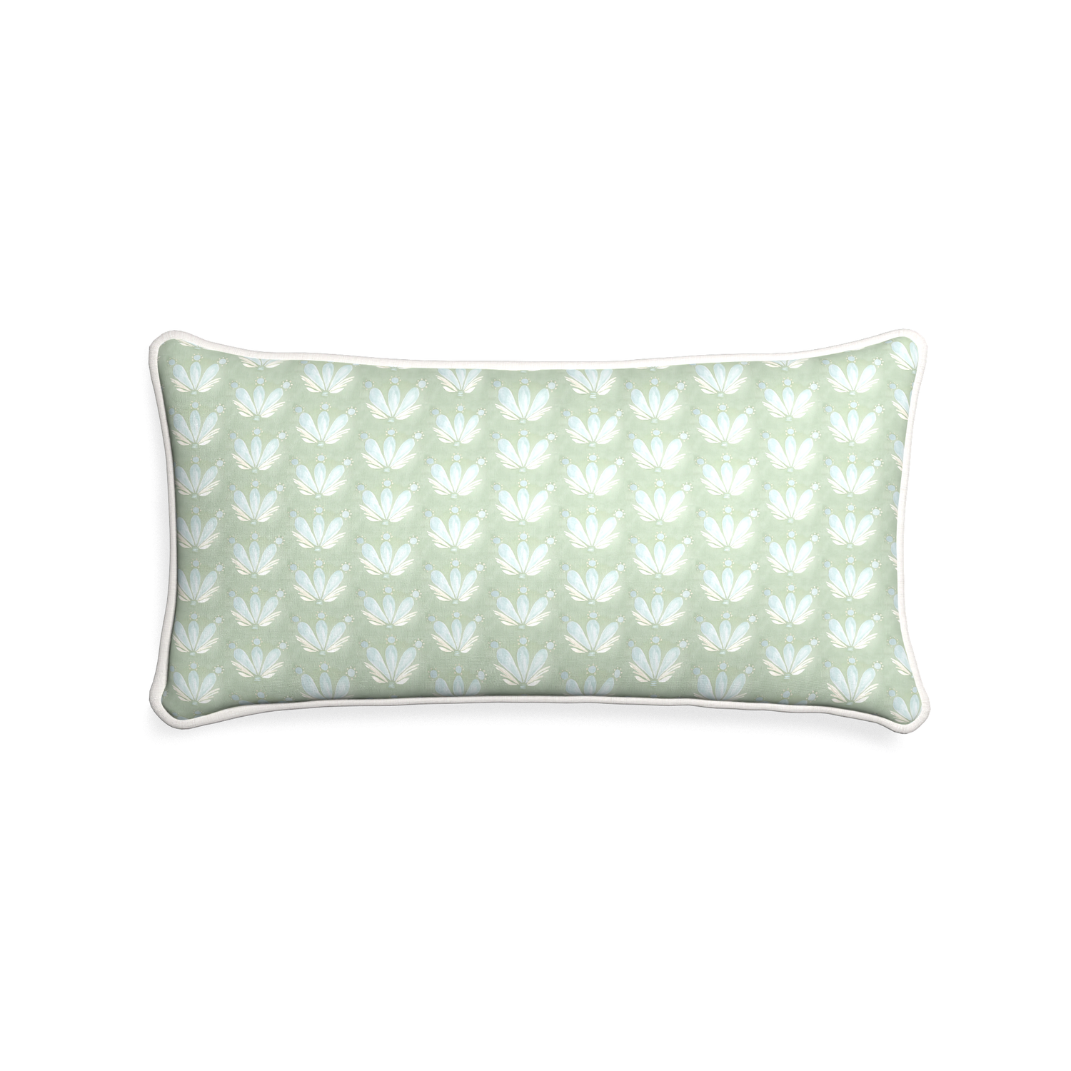 Midi-lumbar serena sea salt custom blue & green floral drop repeatpillow with snow piping on white background