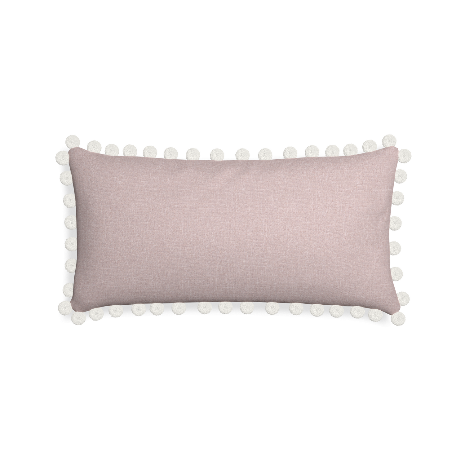 Midi-lumbar orchid custom mauve pinkpillow with snow pom pom on white background