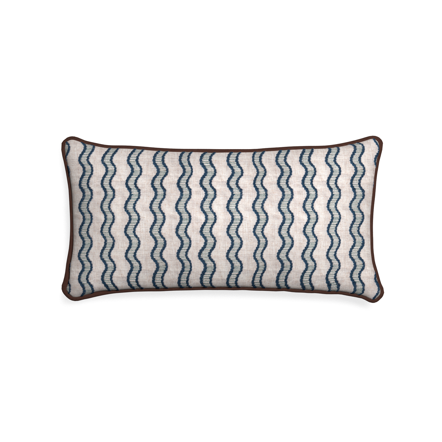 Midi-lumbar beatrice custom embroidered wavepillow with w piping on white background