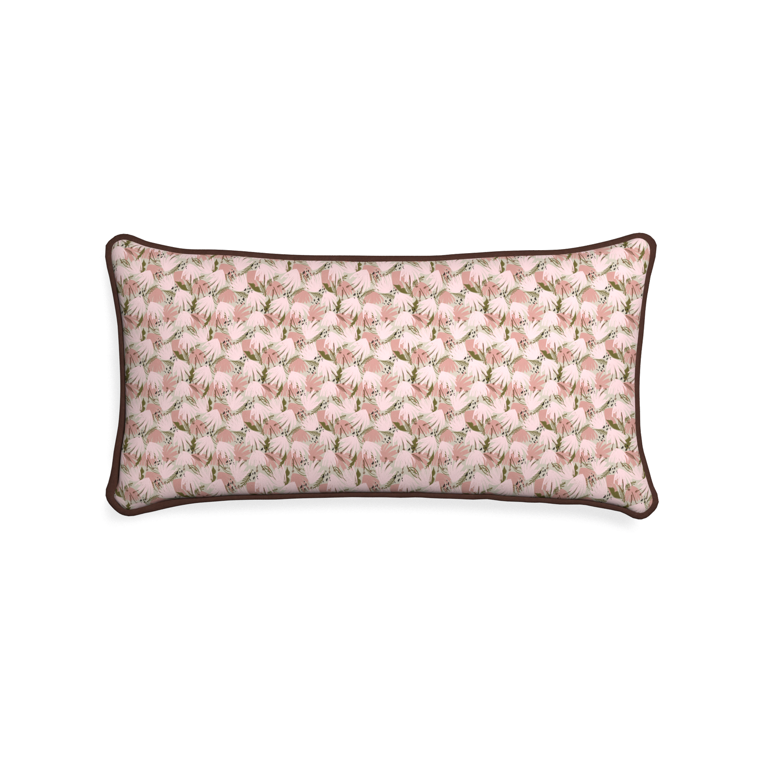 Midi-lumbar eden pink custom pink floralpillow with w piping on white background