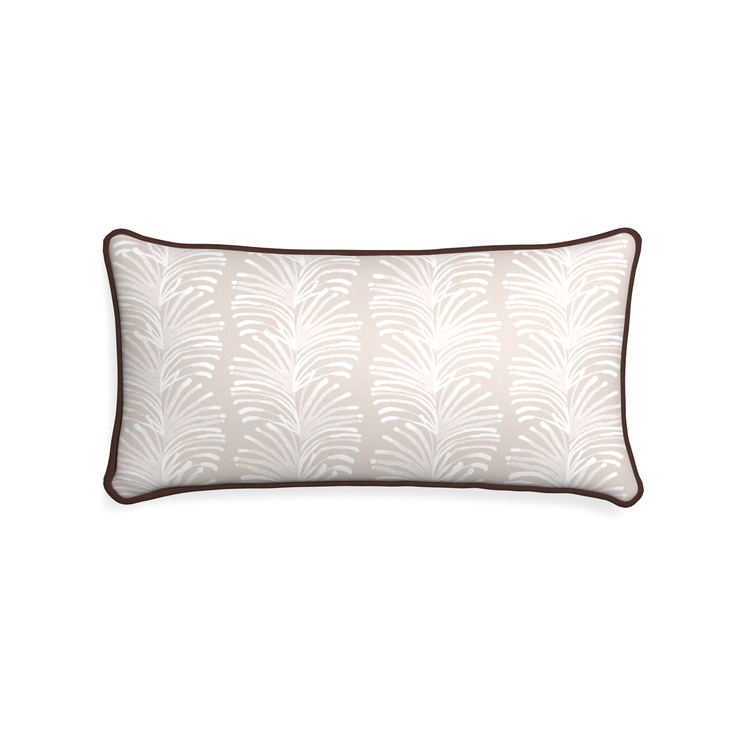 Midi-lumbar emma sand custom sand colored botanical stripepillow with w piping on white background