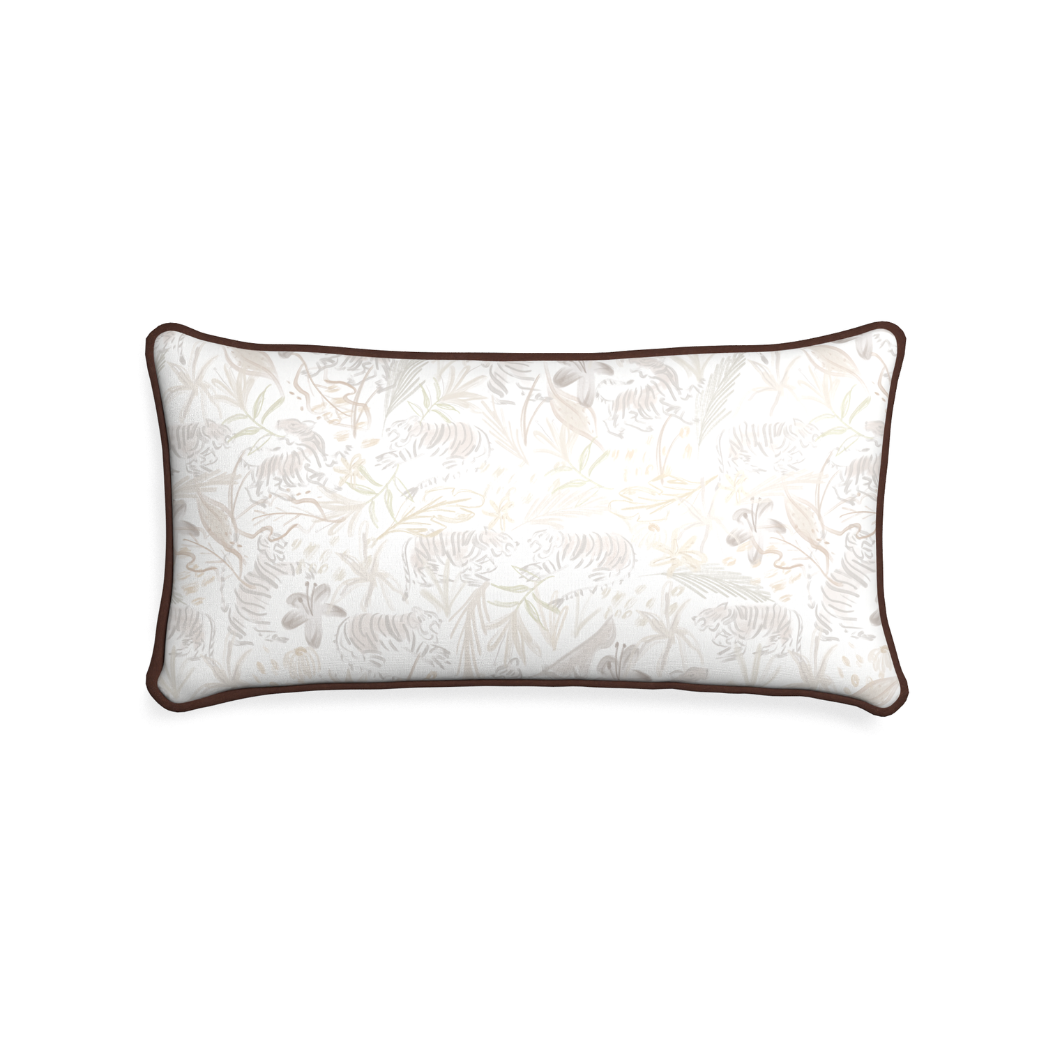 Midi-lumbar frida sand custom beige chinoiserie tigerpillow with w piping on white background