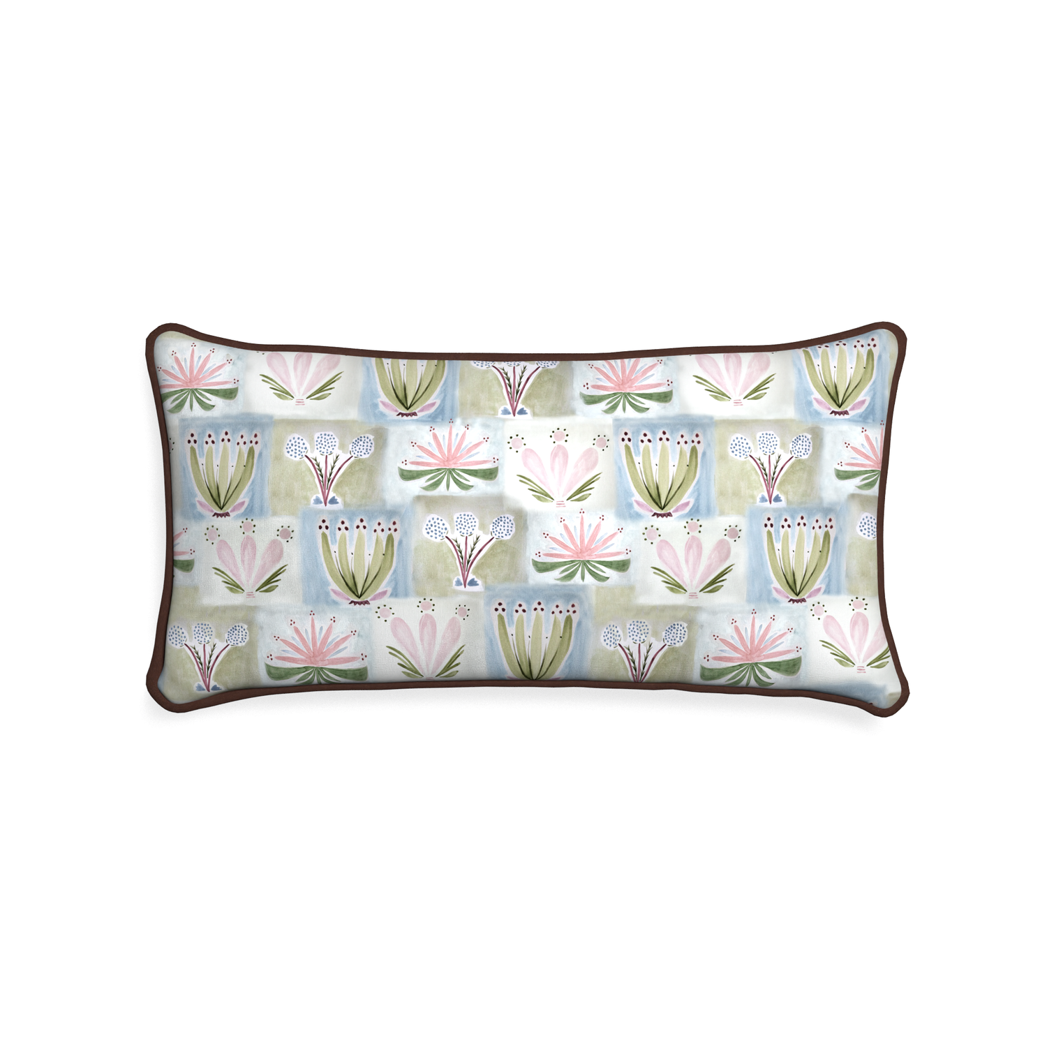 Midi-lumbar harper custom hand-painted floralpillow with w piping on white background