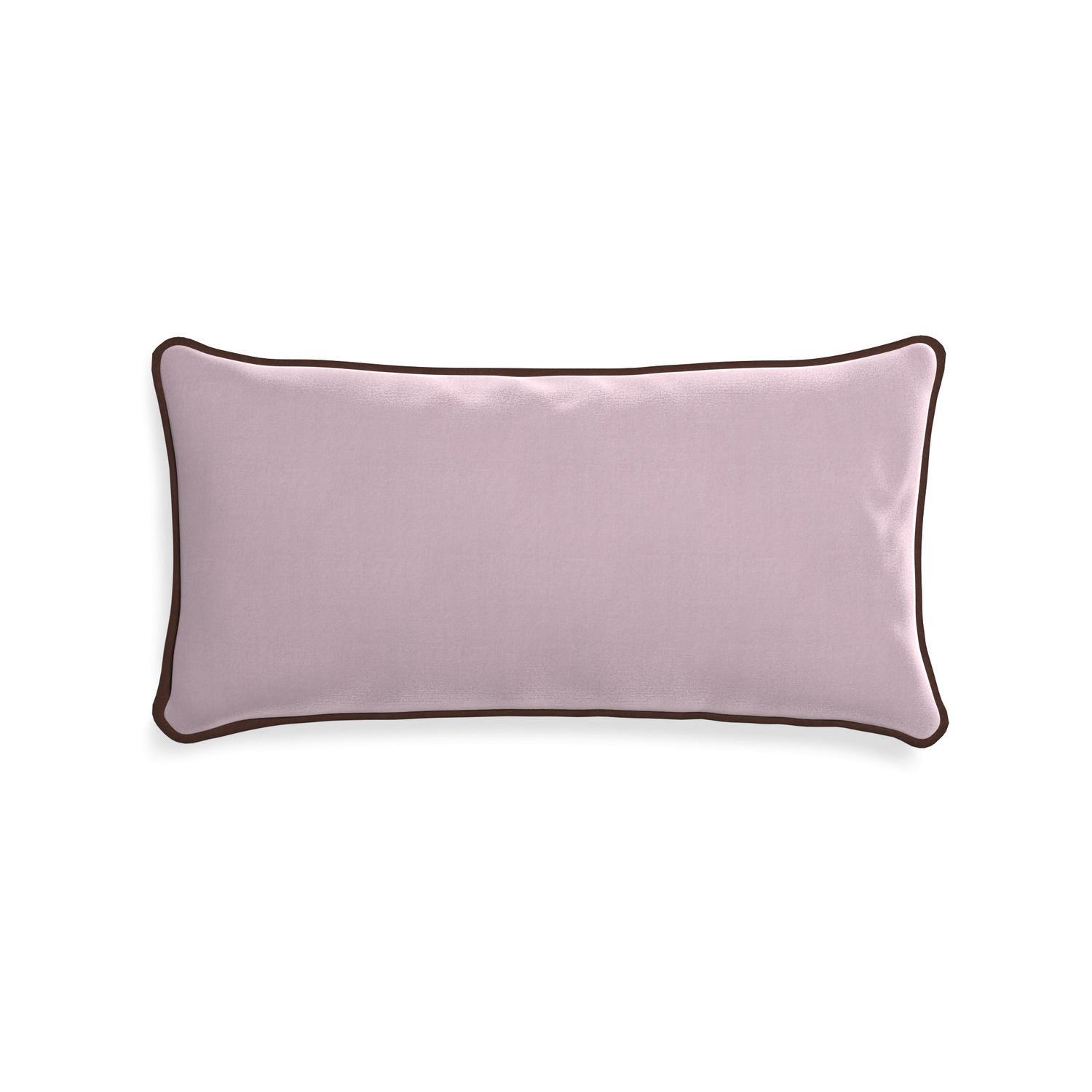Midi-lumbar lilac velvet custom lilacpillow with w piping on white background