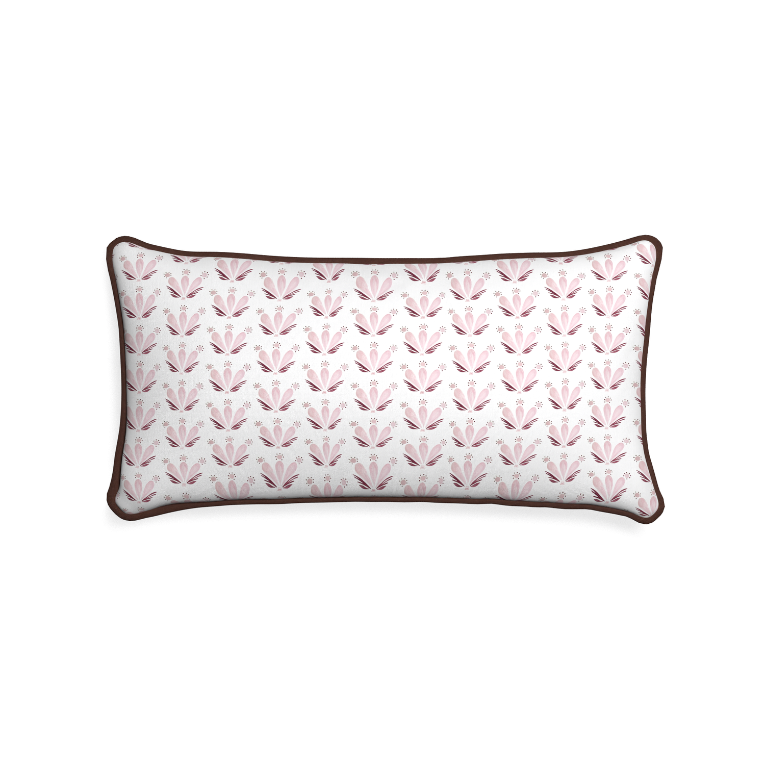 Midi-lumbar serena pink custom pink & burgundy drop repeat floralpillow with w piping on white background