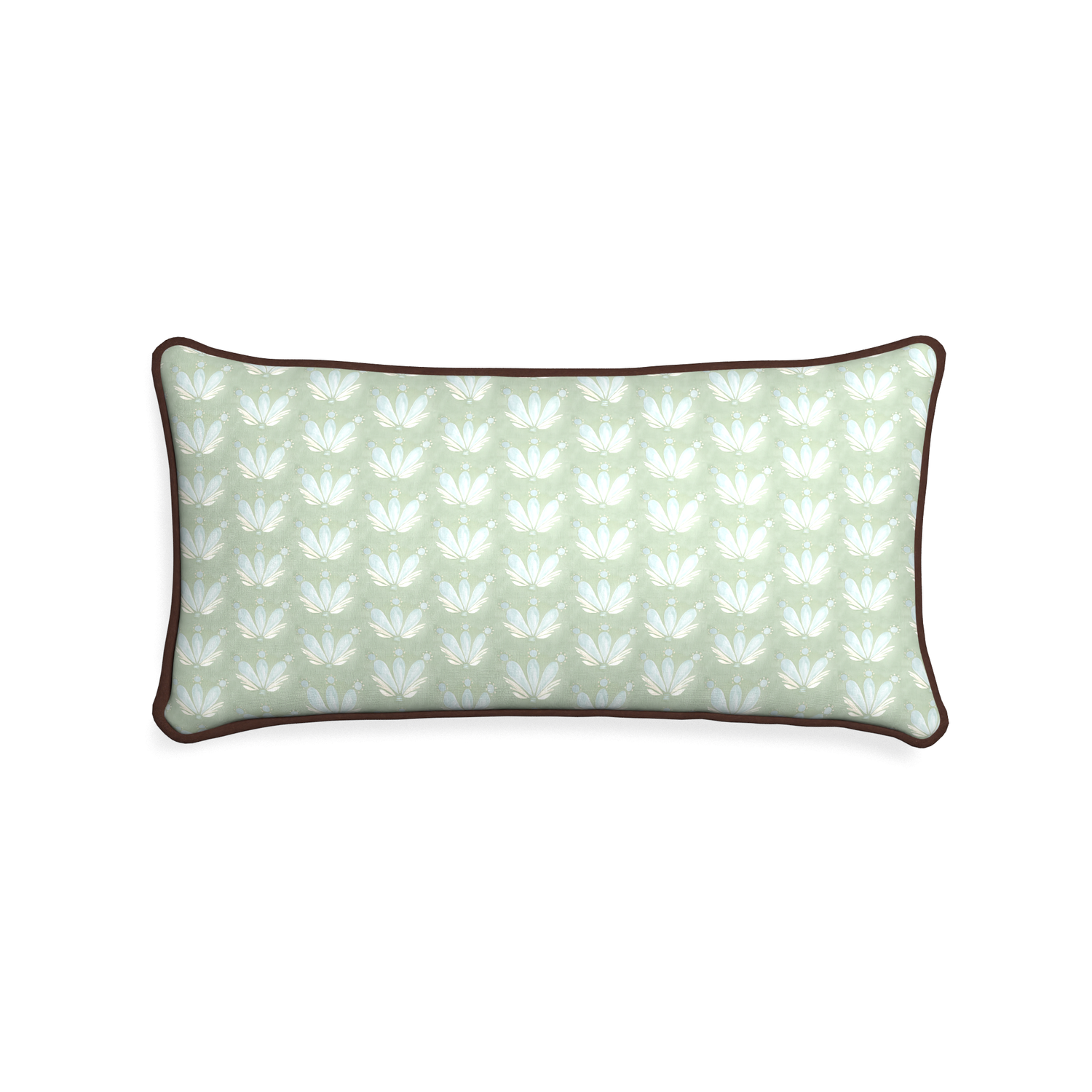Midi-lumbar serena sea salt custom blue & green floral drop repeatpillow with w piping on white background