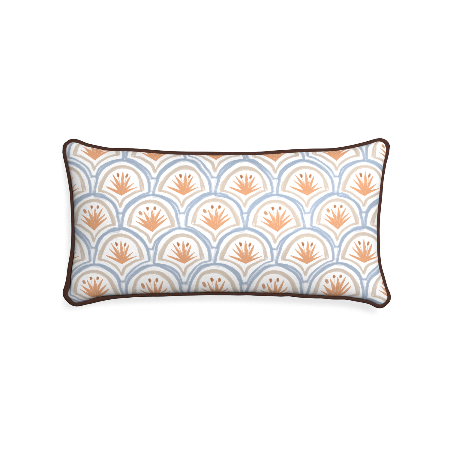 Midi-lumbar thatcher apricot custom art deco palm patternpillow with w piping on white background