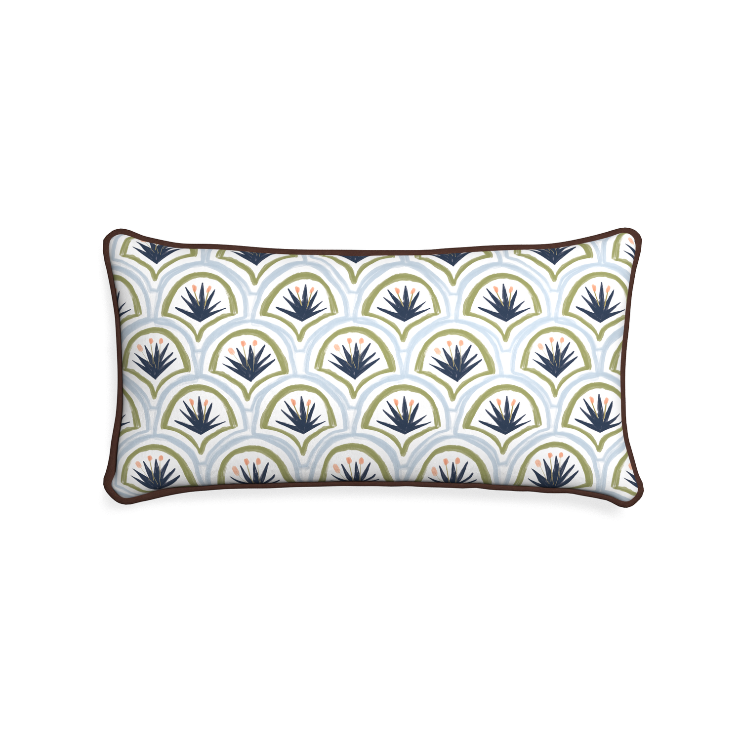 Midi-lumbar thatcher midnight custom art deco palm patternpillow with w piping on white background