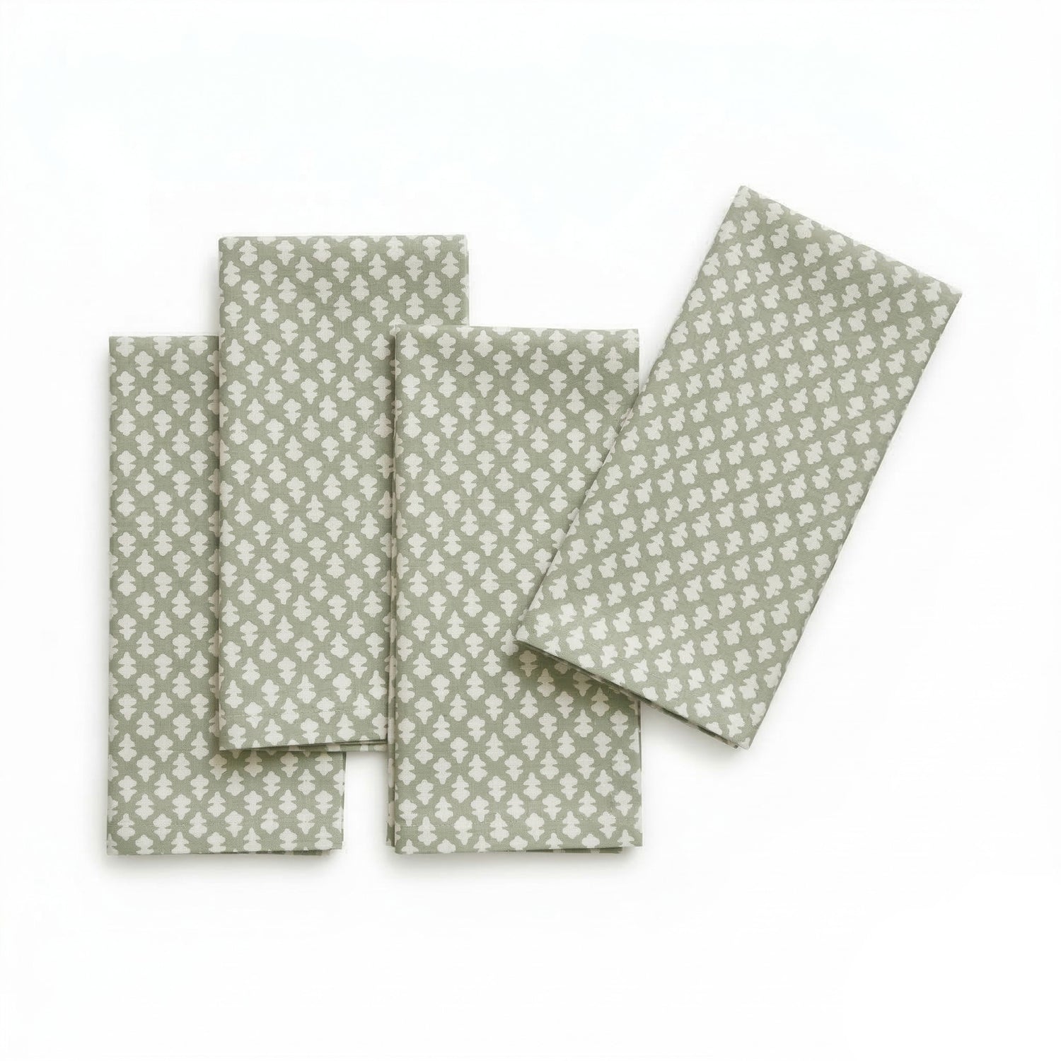 Quinn Eucalyptus cotton napkins with a subtle green botanical print in a made-to-order designer textile style