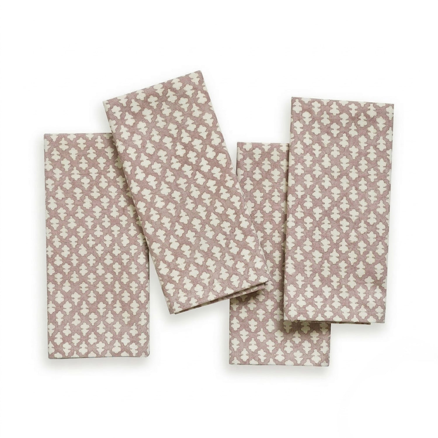 Quinn Mushroom cotton napkins with a subtle repeating leaf pattern in muted beige and cream, made-to-order quality design