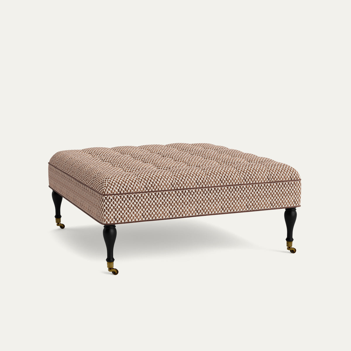 FEATURED: Shown in 44" Square / Tufted / Baluster Leg / Ebony / Walnut Velvet Welt