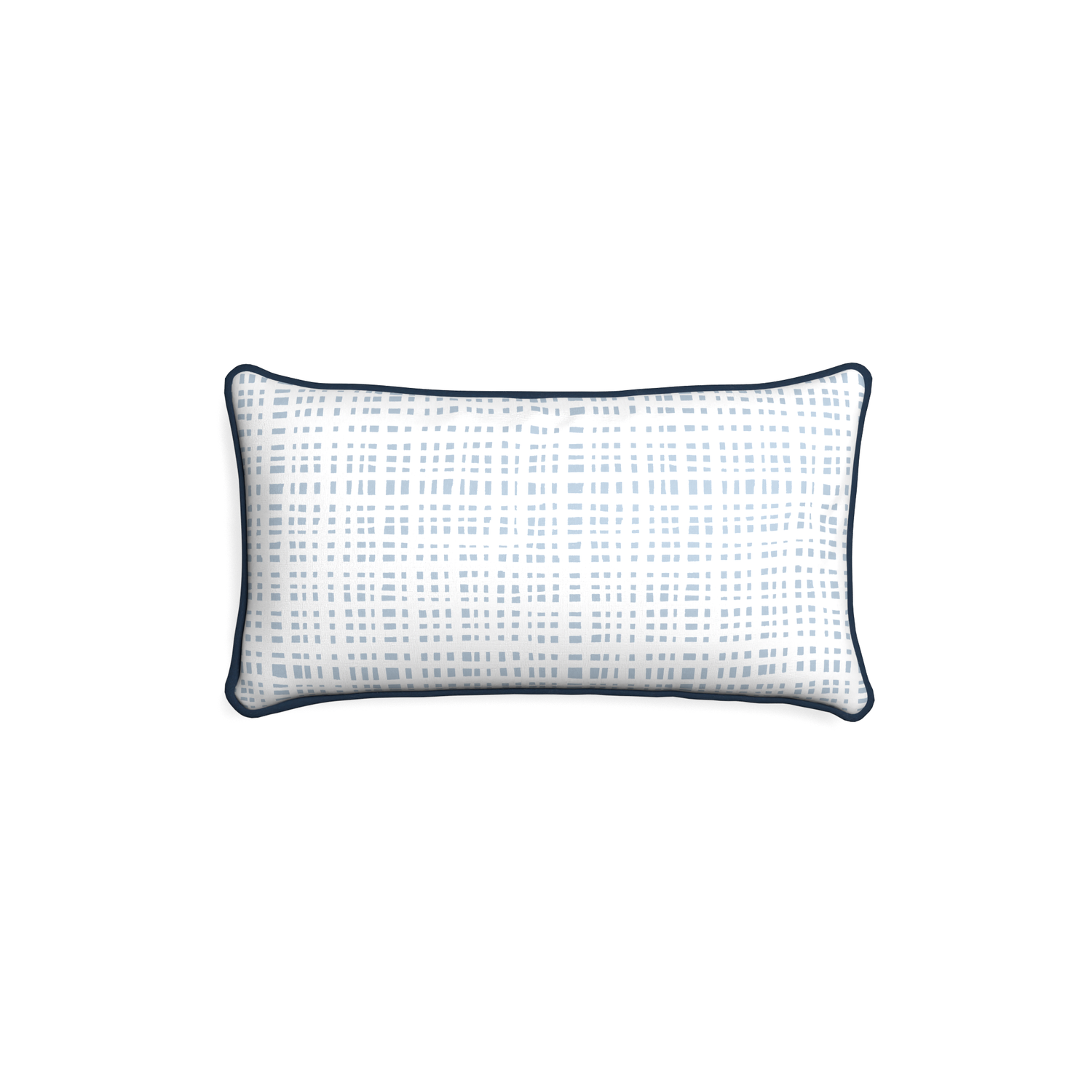 Plaid Sky Blue lumbar pillow with dark blue piping