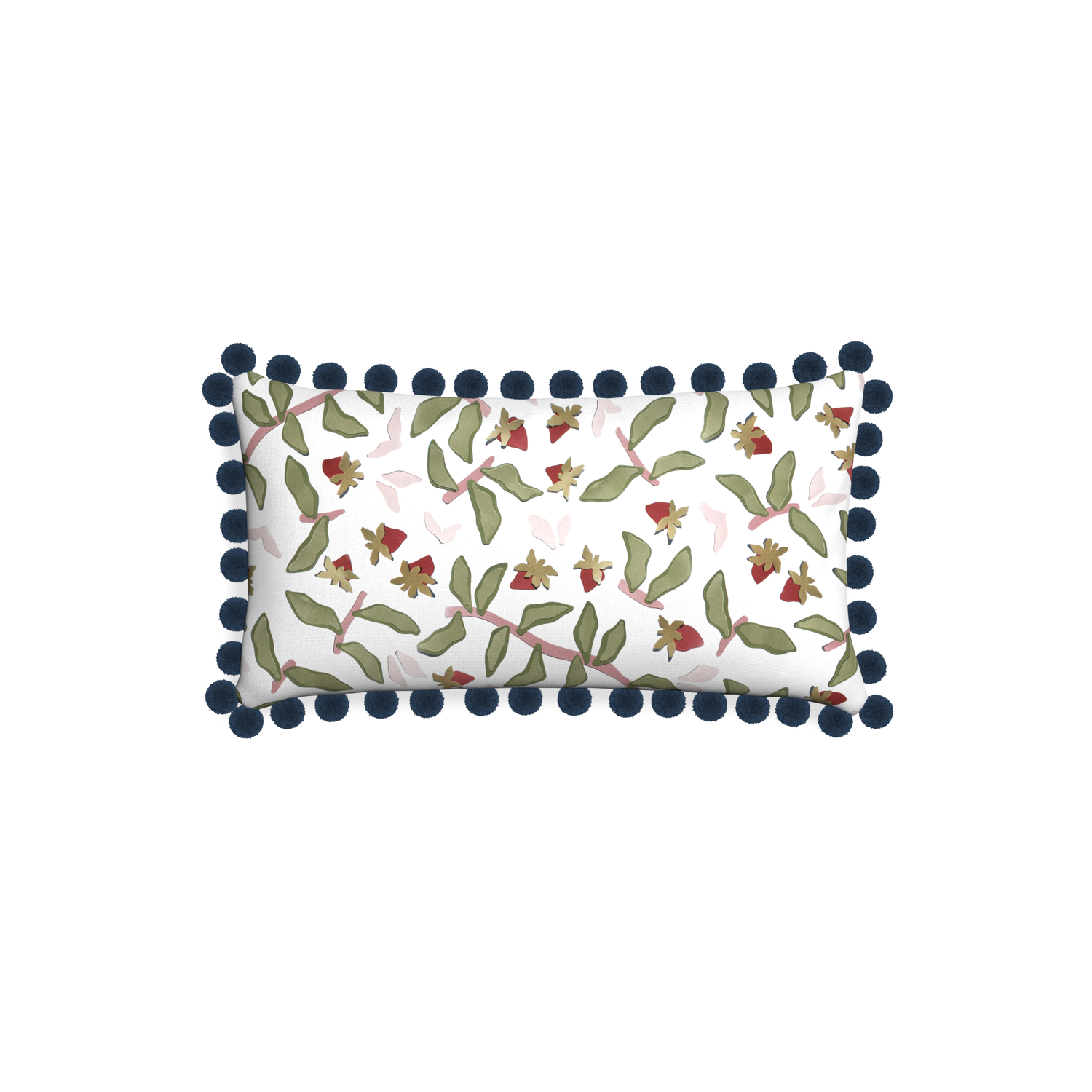 Petite-lumbar nellie custom strawberry & botanicalpillow with c on white background