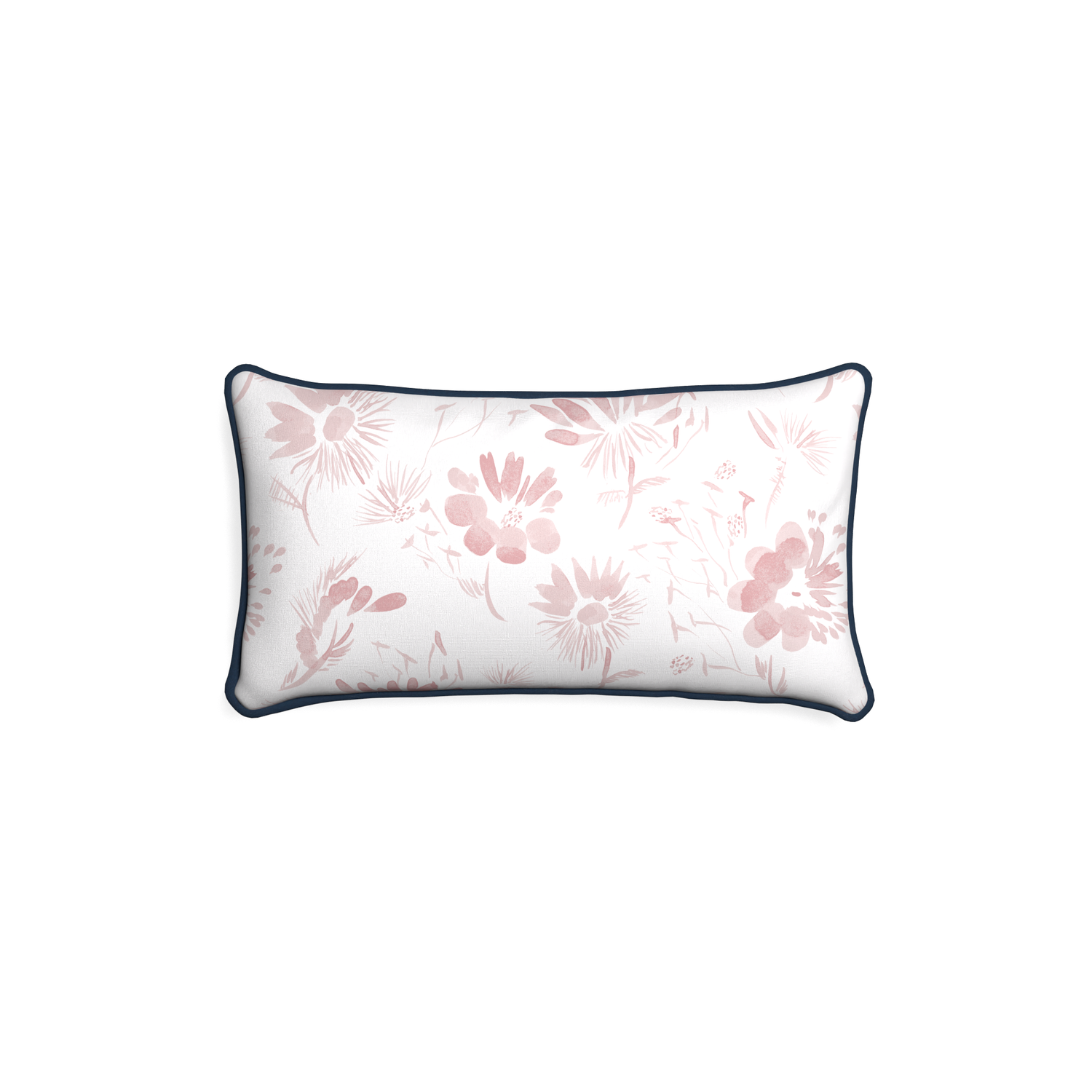 Petite-lumbar blake custom pink floralpillow with c piping on white background