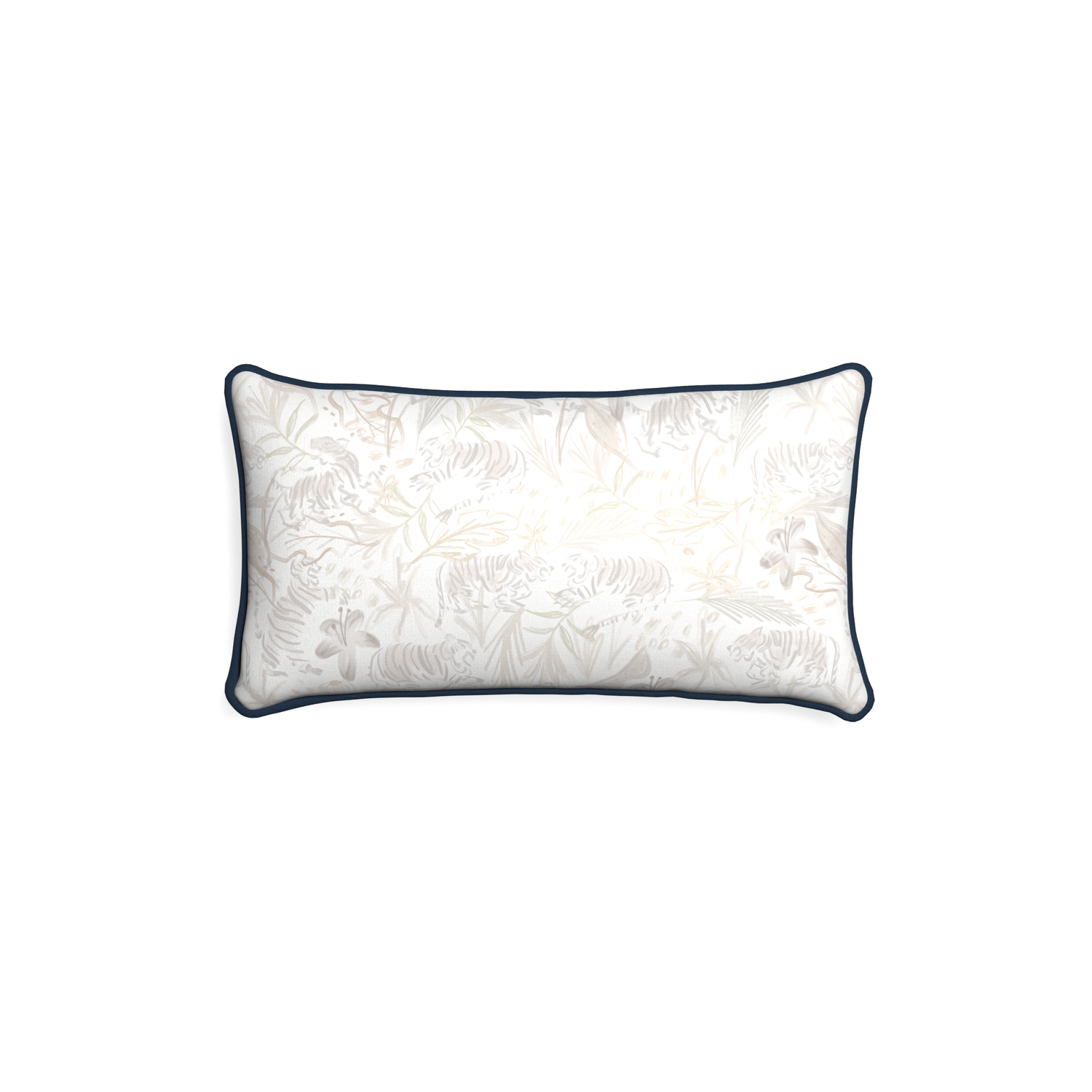 Petite-lumbar frida sand custom beige chinoiserie tigerpillow with c piping on white background
