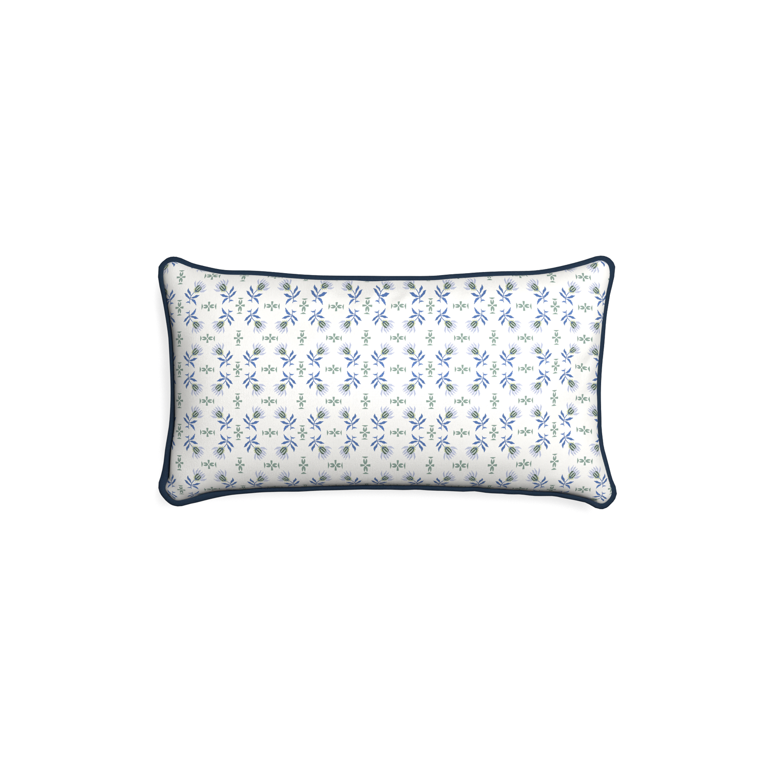 Petite-lumbar lee custom blue & green floralpillow with c piping on white background