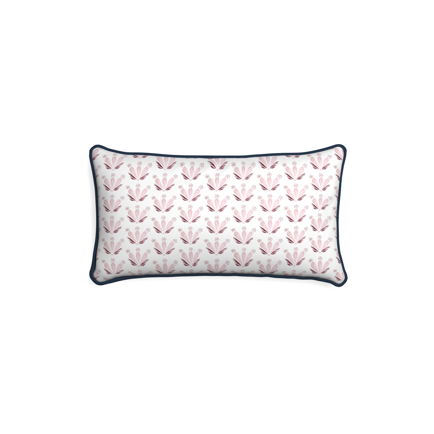 Petite-lumbar serena pink custom pink & burgundy drop repeat floralpillow with c piping on white background