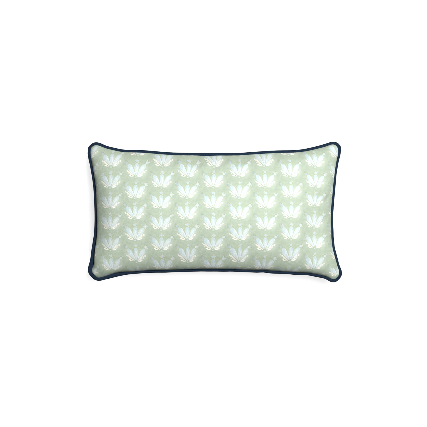 Petite-lumbar serena sea salt custom blue & green floral drop repeatpillow with c piping on white background
