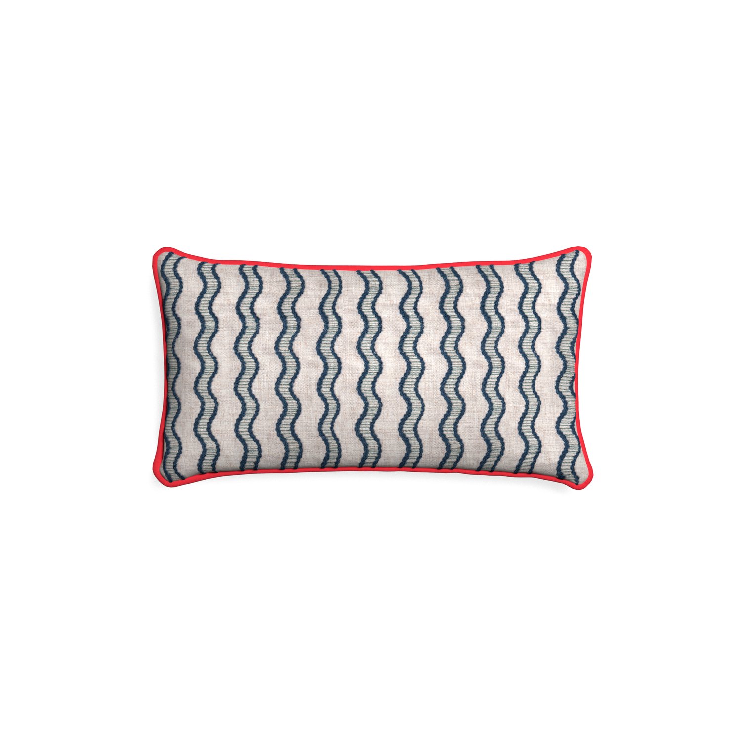 Petite-lumbar beatrice custom embroidered wavepillow with cherry piping on white background