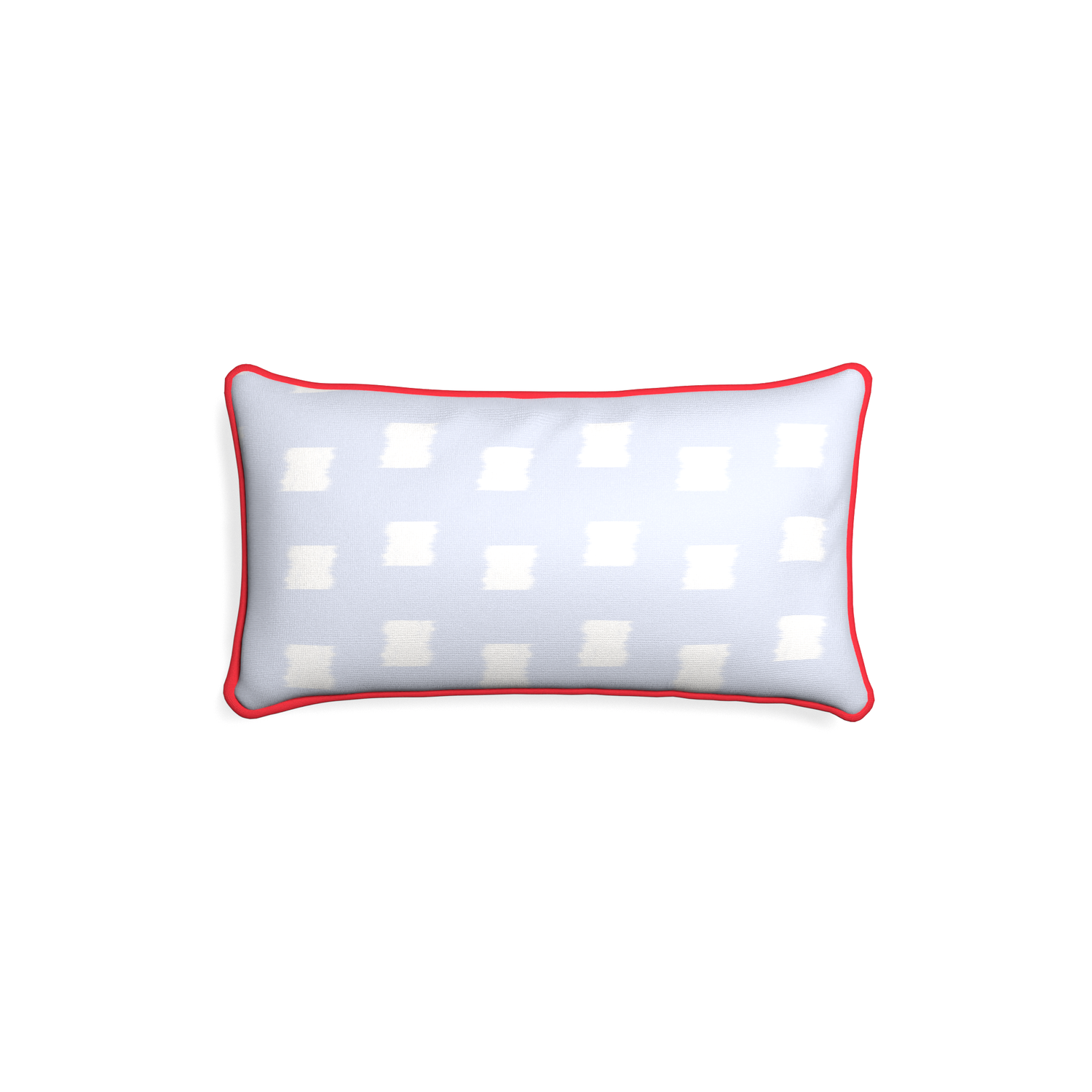 Petite-lumbar denton custom sky blue patternpillow with cherry piping on white background