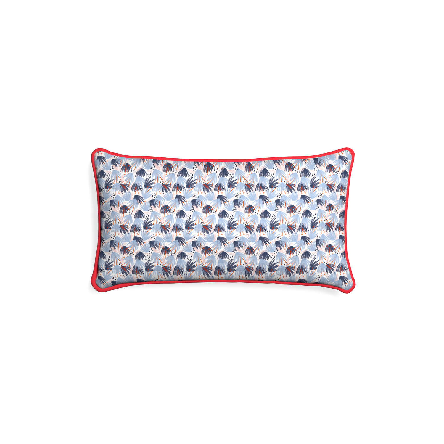 Petite-lumbar eden blue custom red and bluepillow with cherry piping on white background