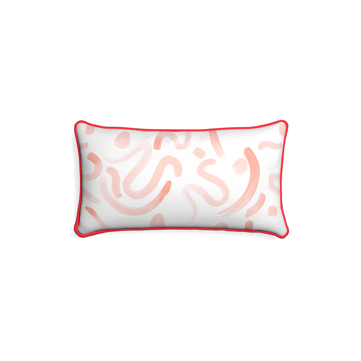 Petite-lumbar hockney pink custom pink graphicpillow with cherry piping on white background
