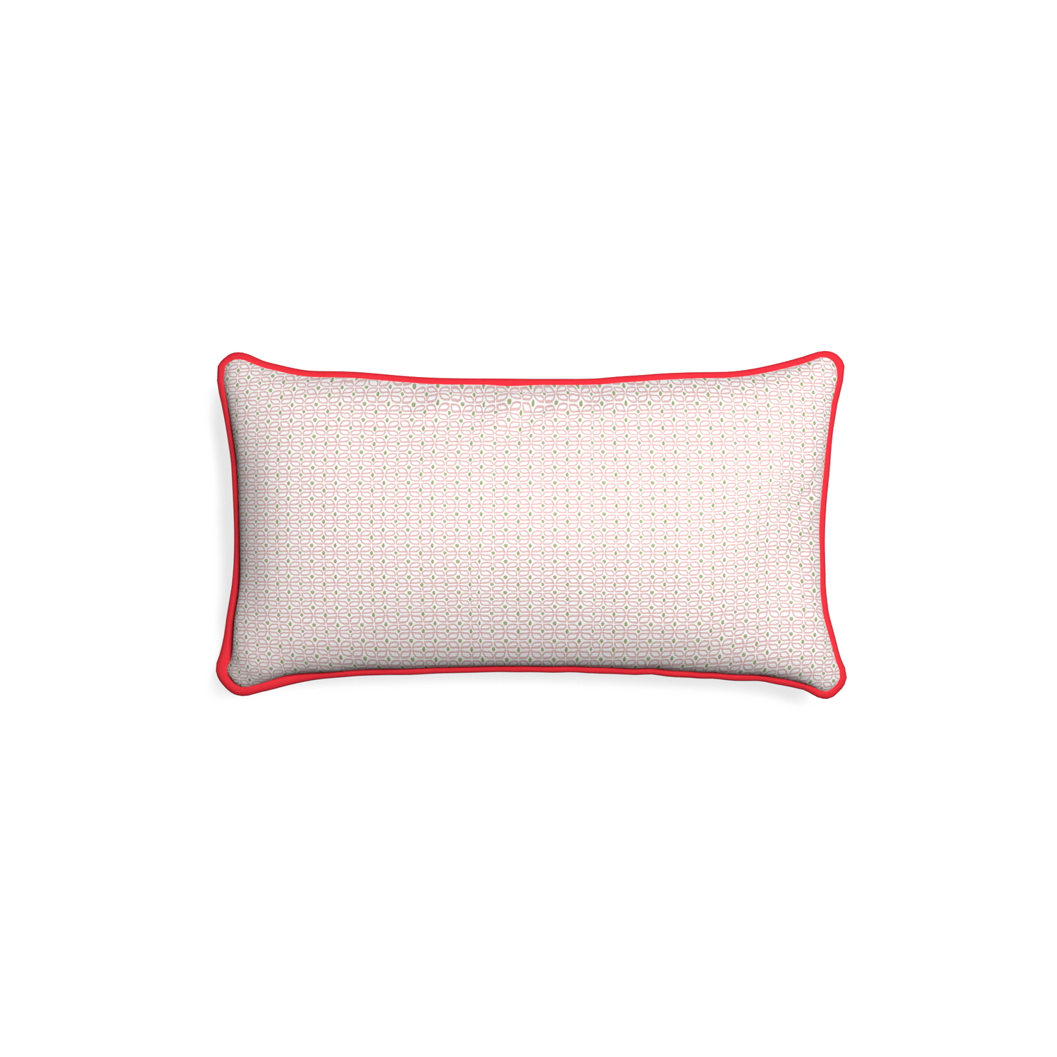 Petite-lumbar loomi pink custom pink geometricpillow with cherry piping on white background