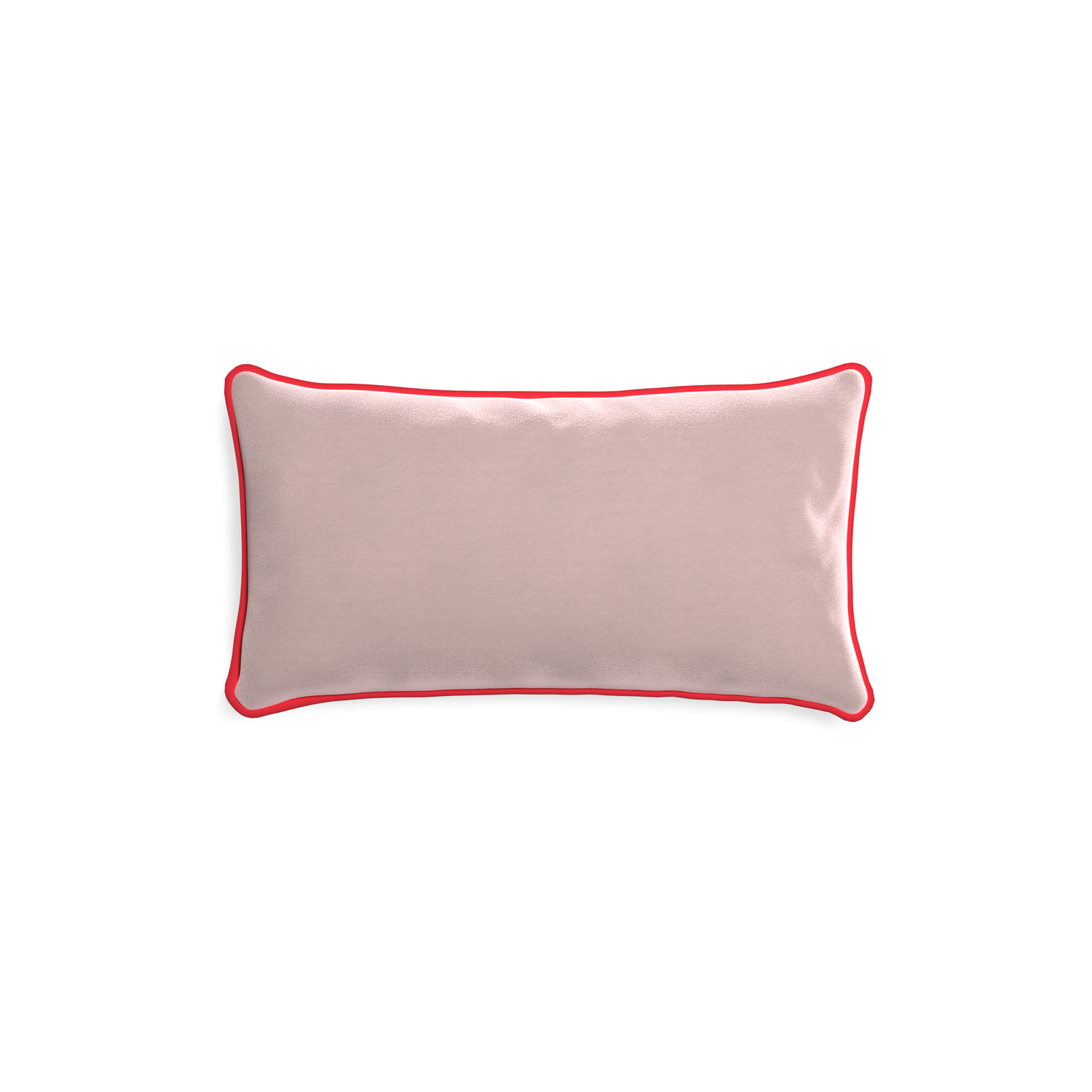 rectangle light pink velvet pillow with red piping