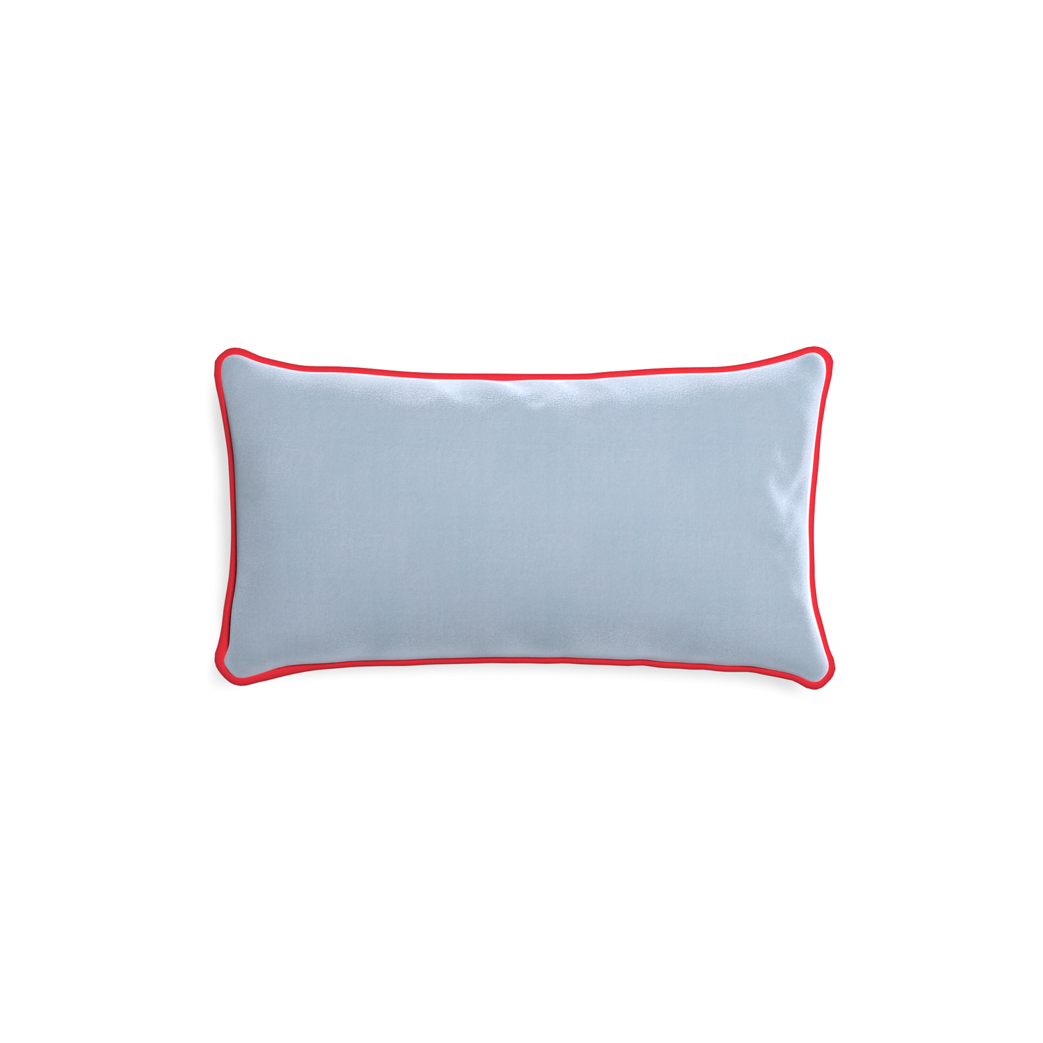 rectangle light blue velvet pillow with red piping