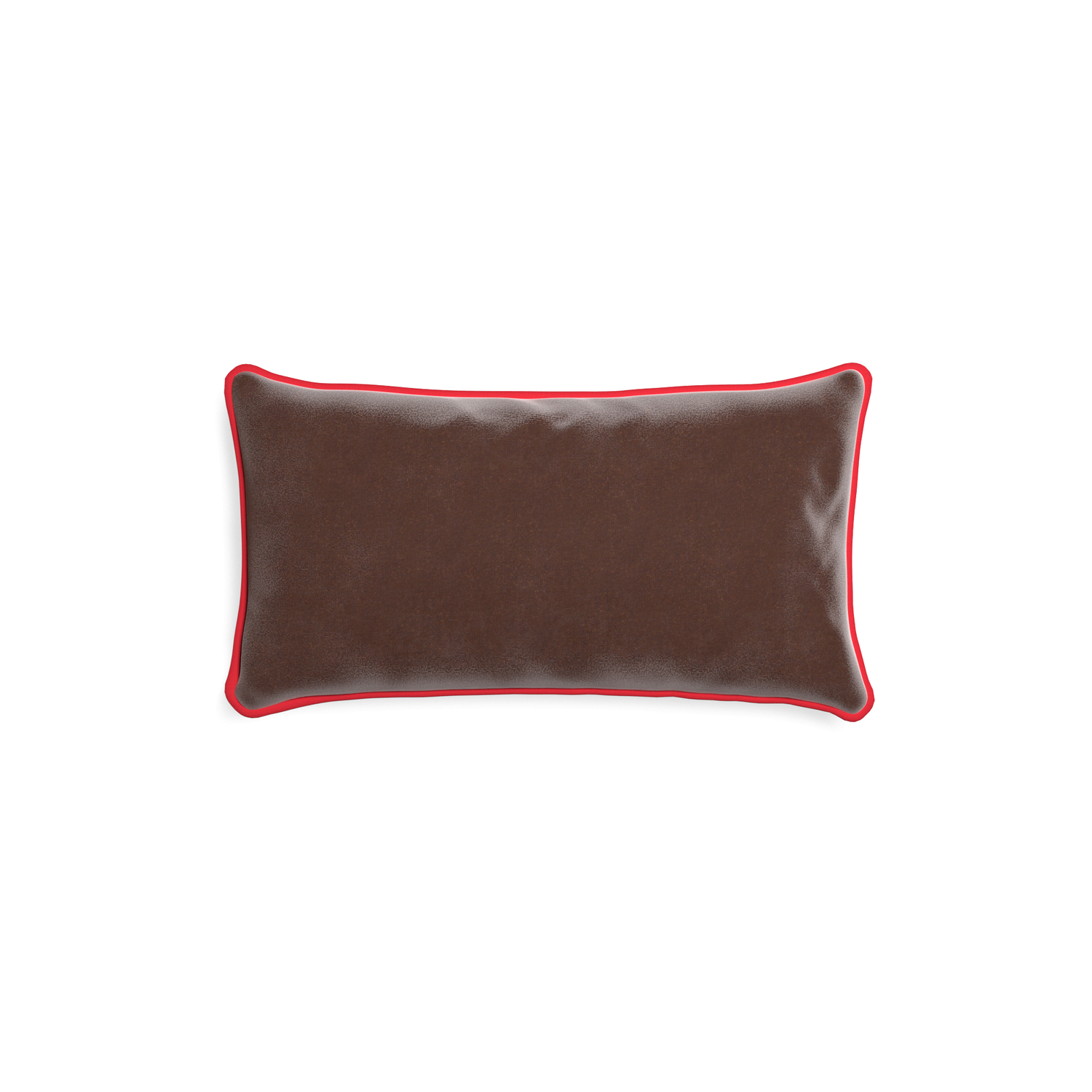rectangle brown velvet pillow with red piping