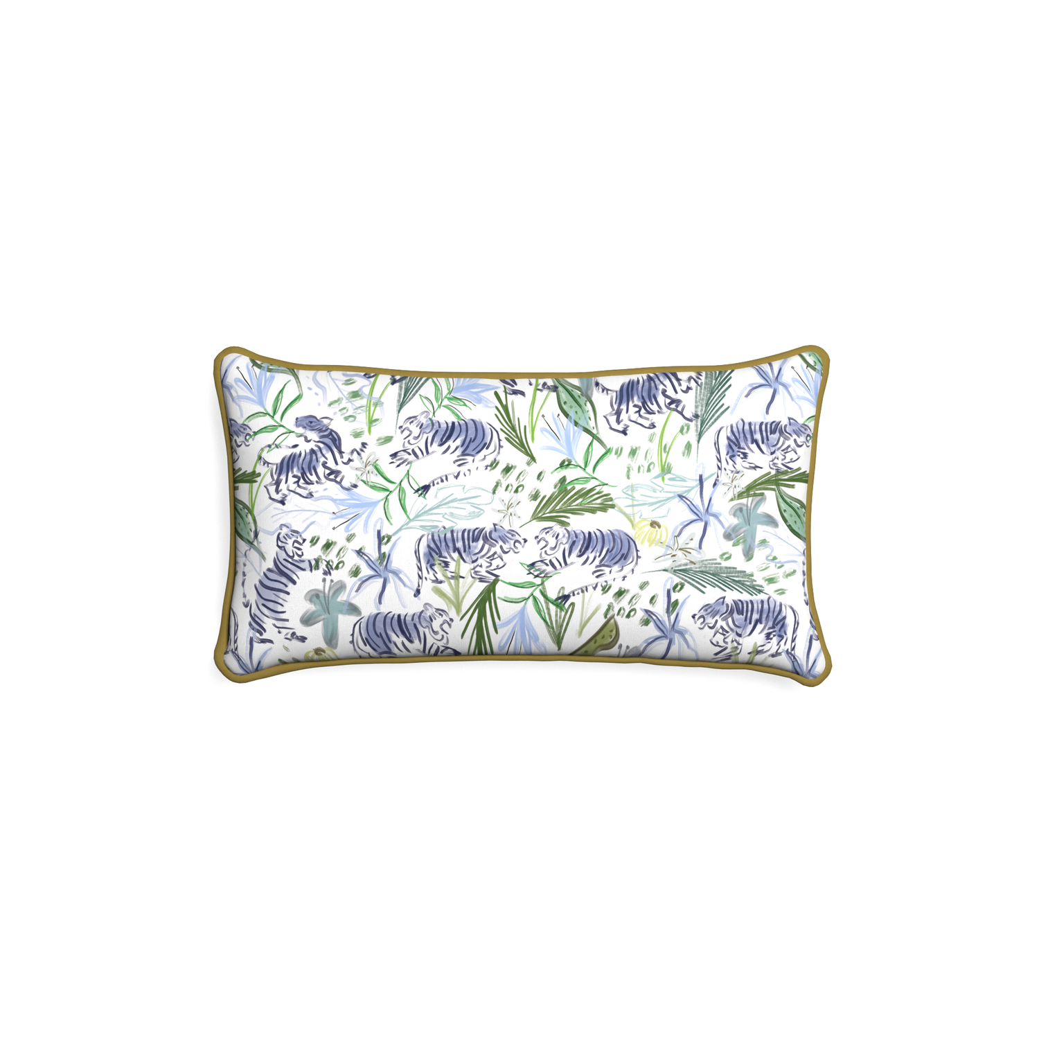 Petite-lumbar frida green custom green tigerpillow with c piping on white background