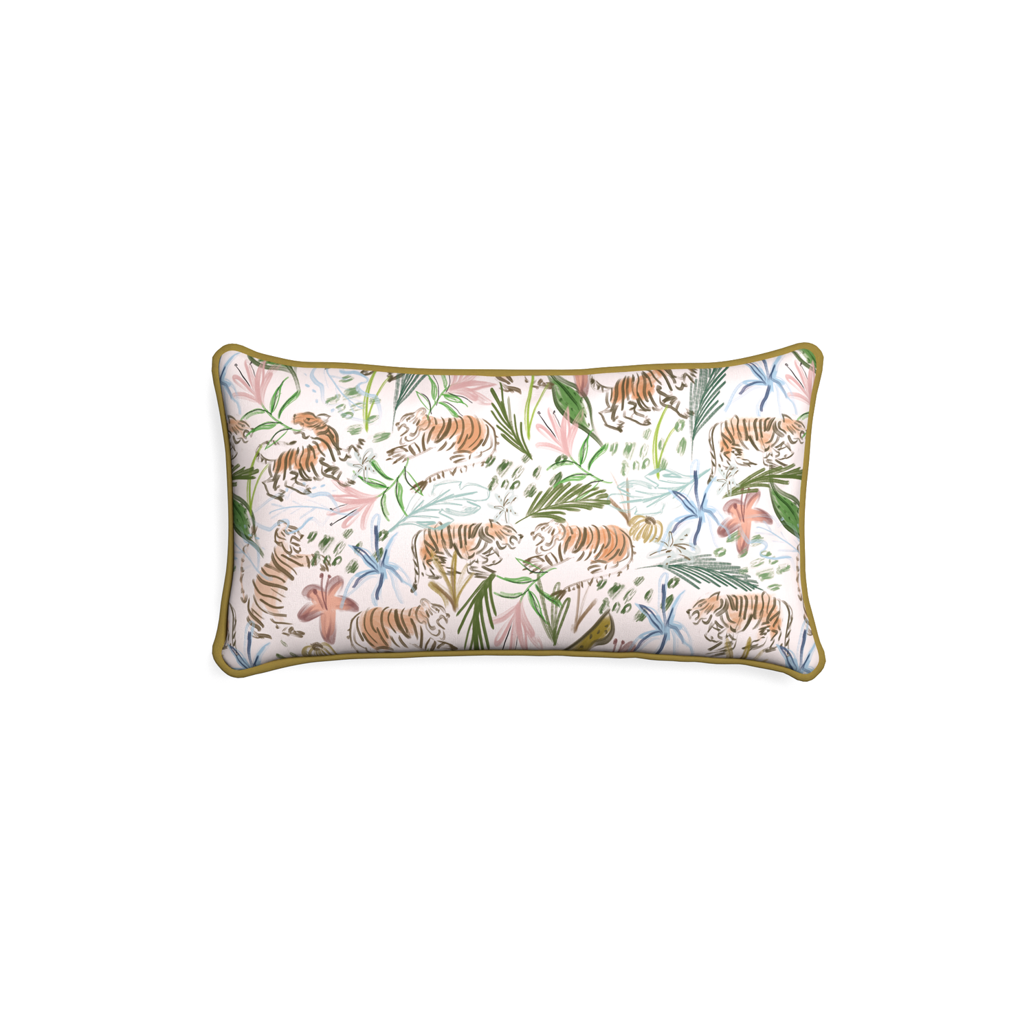 Petite-lumbar frida pink custom pink chinoiserie tigerpillow with c piping on white background