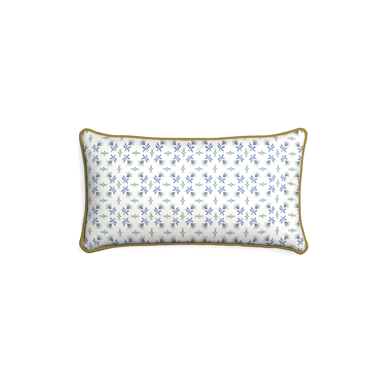 Petite-lumbar lee custom blue & green floralpillow with c piping on white background