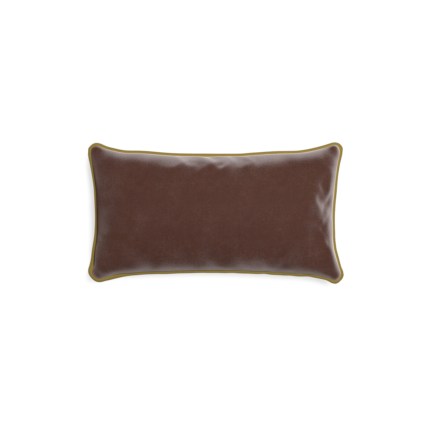 Petite-lumbar walnut velvet custom brownpillow with c piping on white background