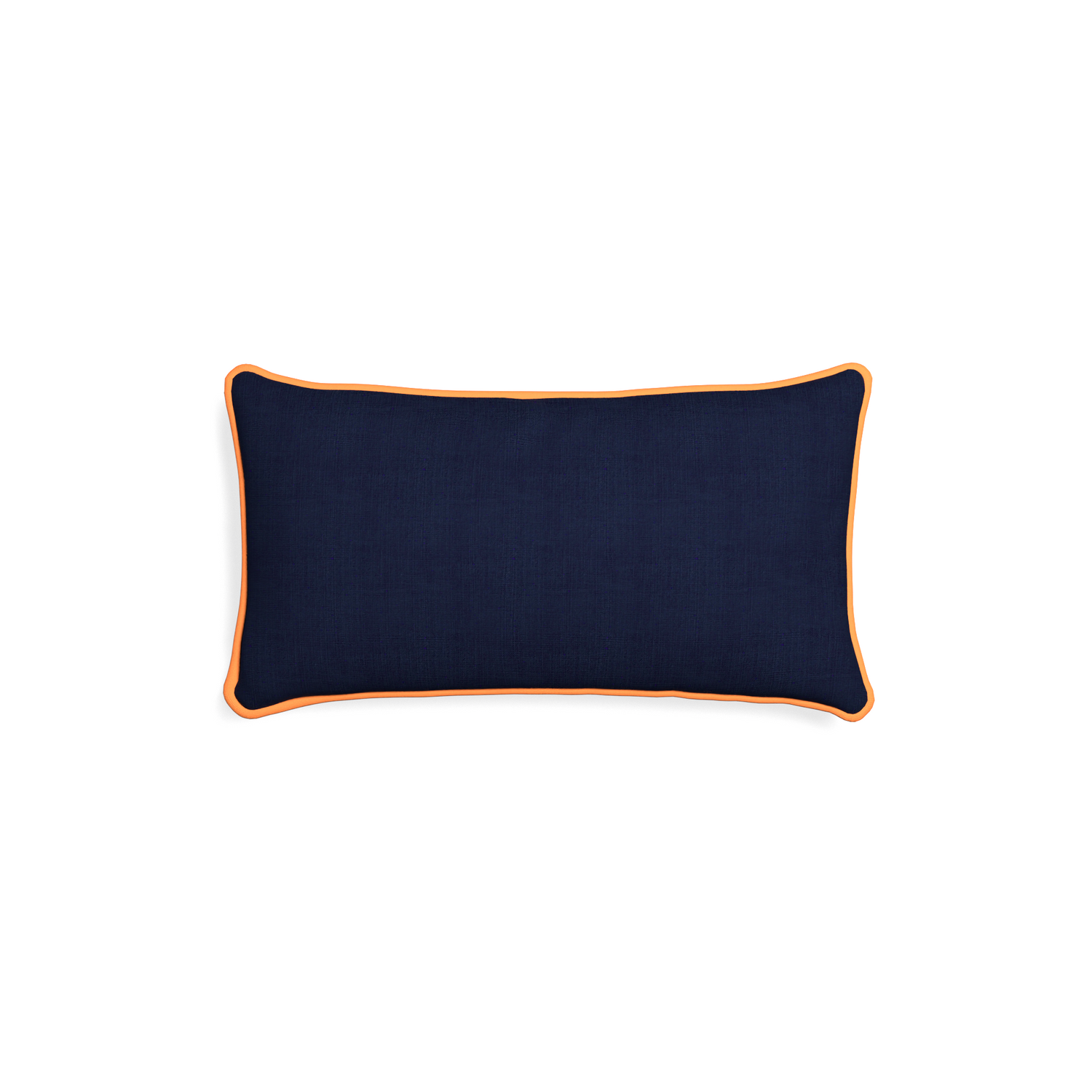Petite-lumbar midnight custom navy bluepillow with clementine piping on white background