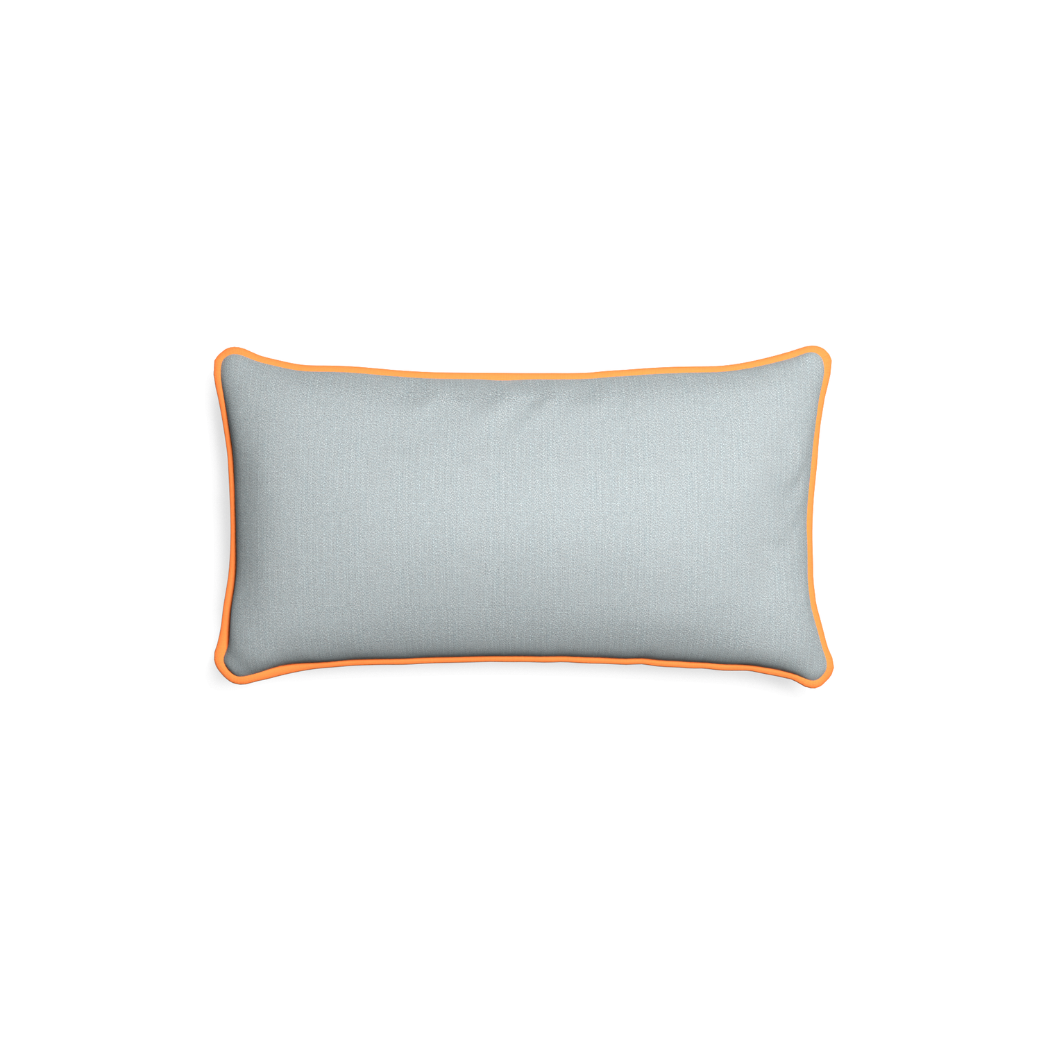 blue grey lumbar pillow with orange piping 