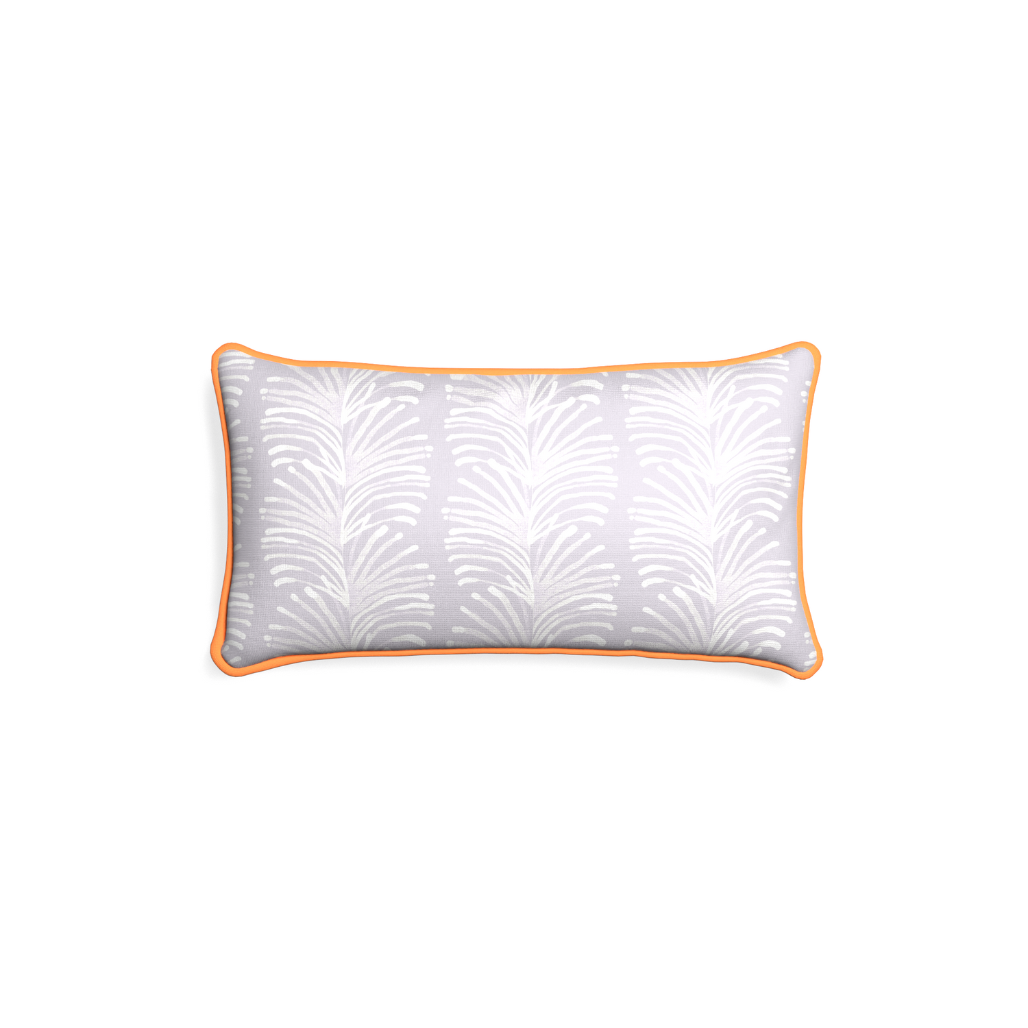 Petite-lumbar emma lavender custom lavender botanical stripepillow with clementine piping on white background