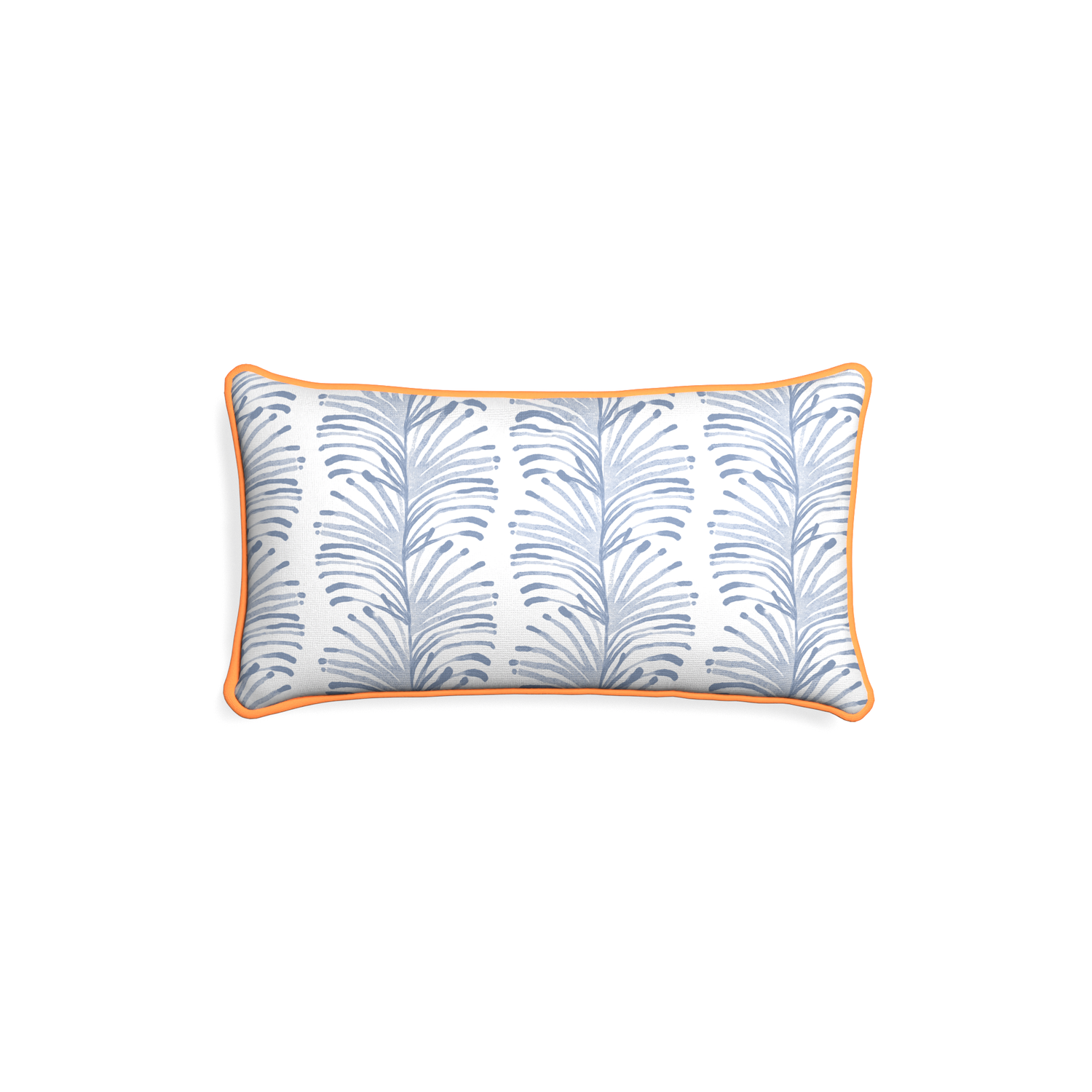 Petite-lumbar emma sky custom sky blue botanical stripepillow with clementine piping on white background
