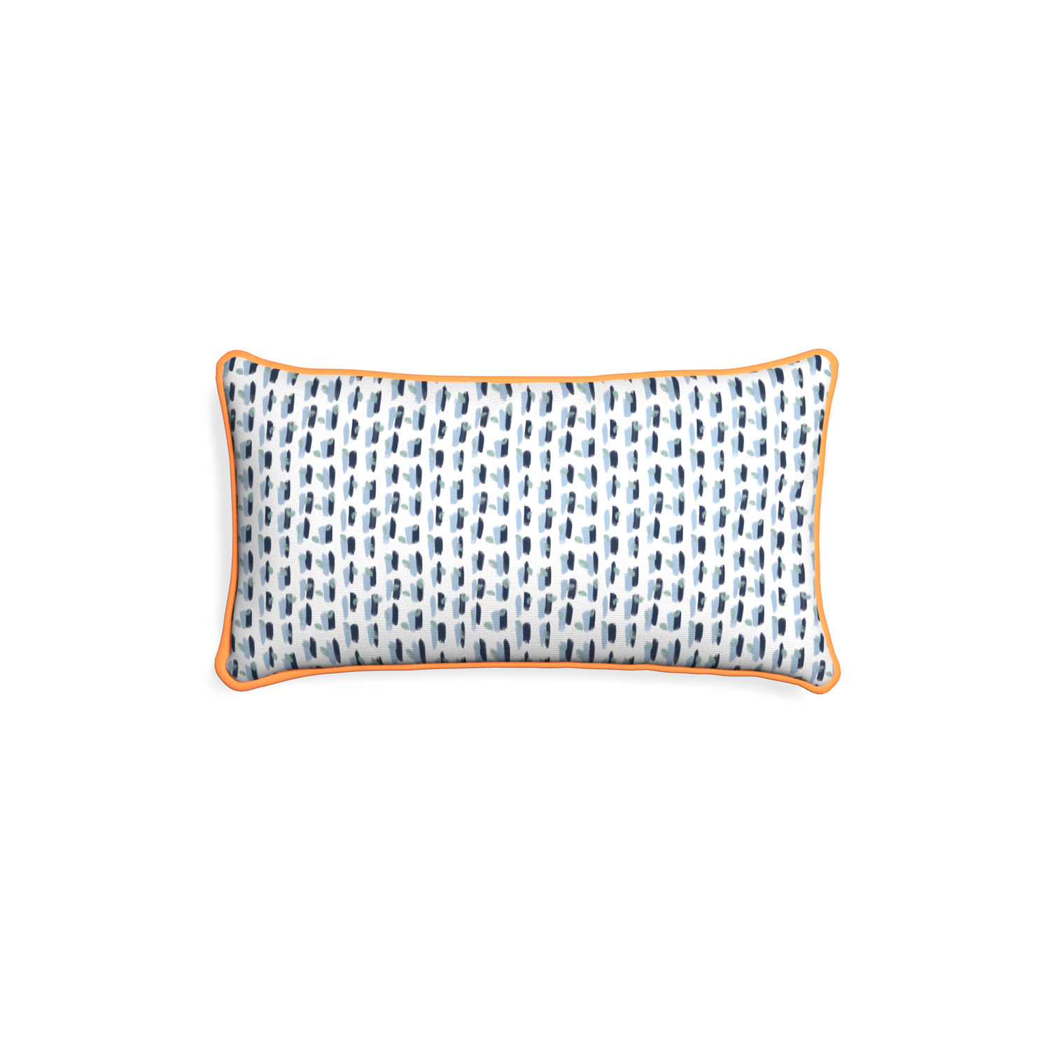 Petite-lumbar poppy blue custom blue and whitepillow with clementine piping on white background
