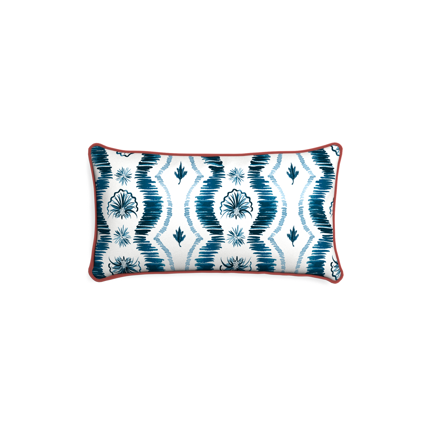 Blue Ikat Stripe Lumbar Pillow with pink velvet piping