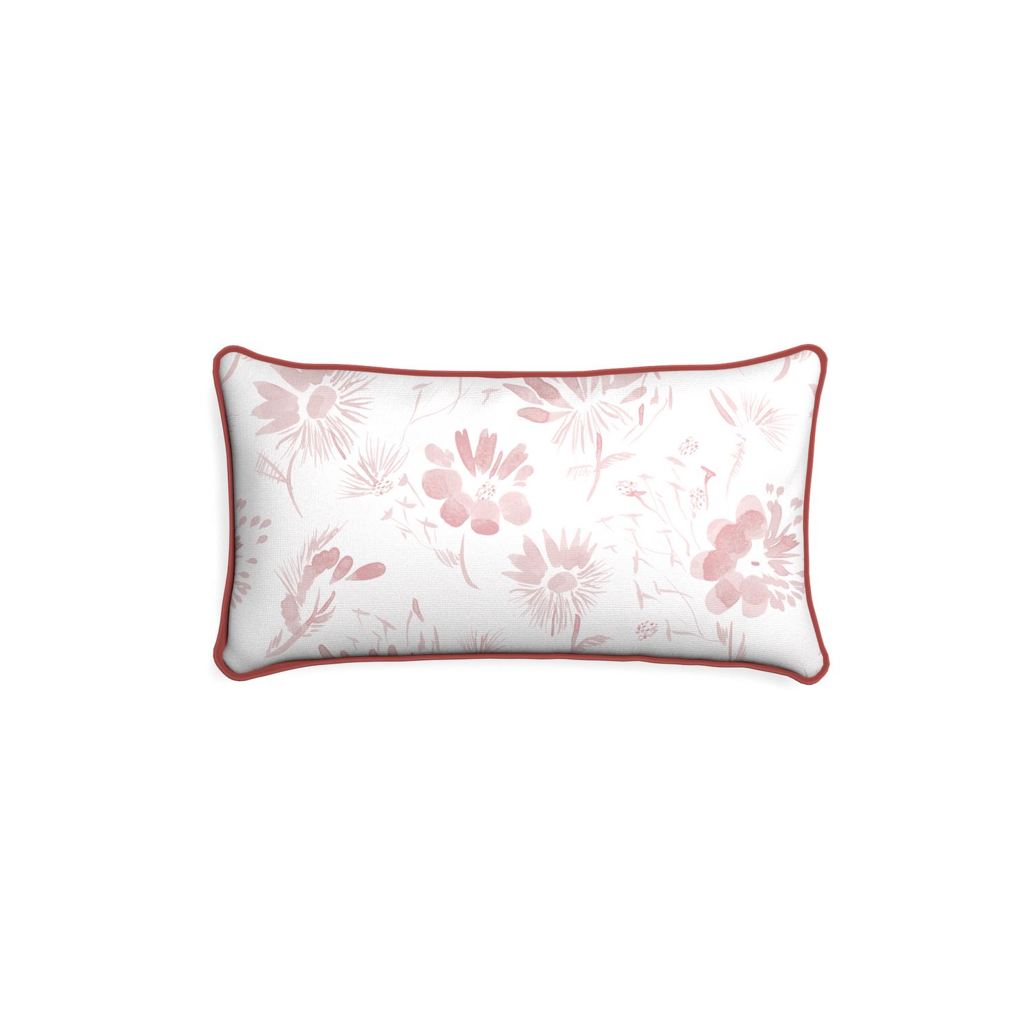Petite-lumbar blake custom pink floralpillow with c piping on white background