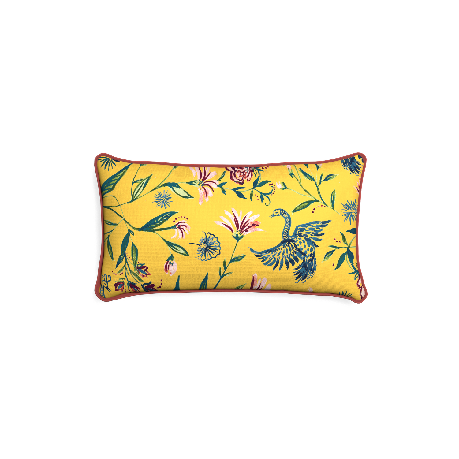 Petite-lumbar daphne canary custom yellow chinoiseriepillow with c piping on white background