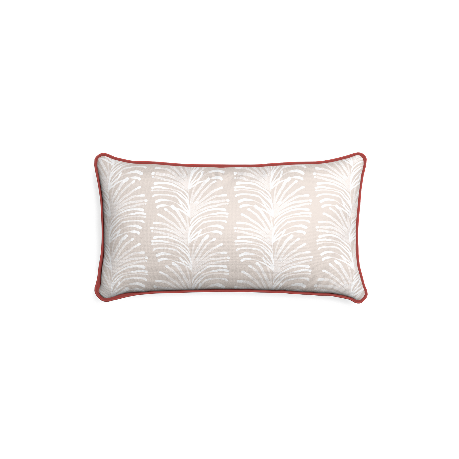 Petite-lumbar emma sand custom sand colored botanical stripepillow with c piping on white background