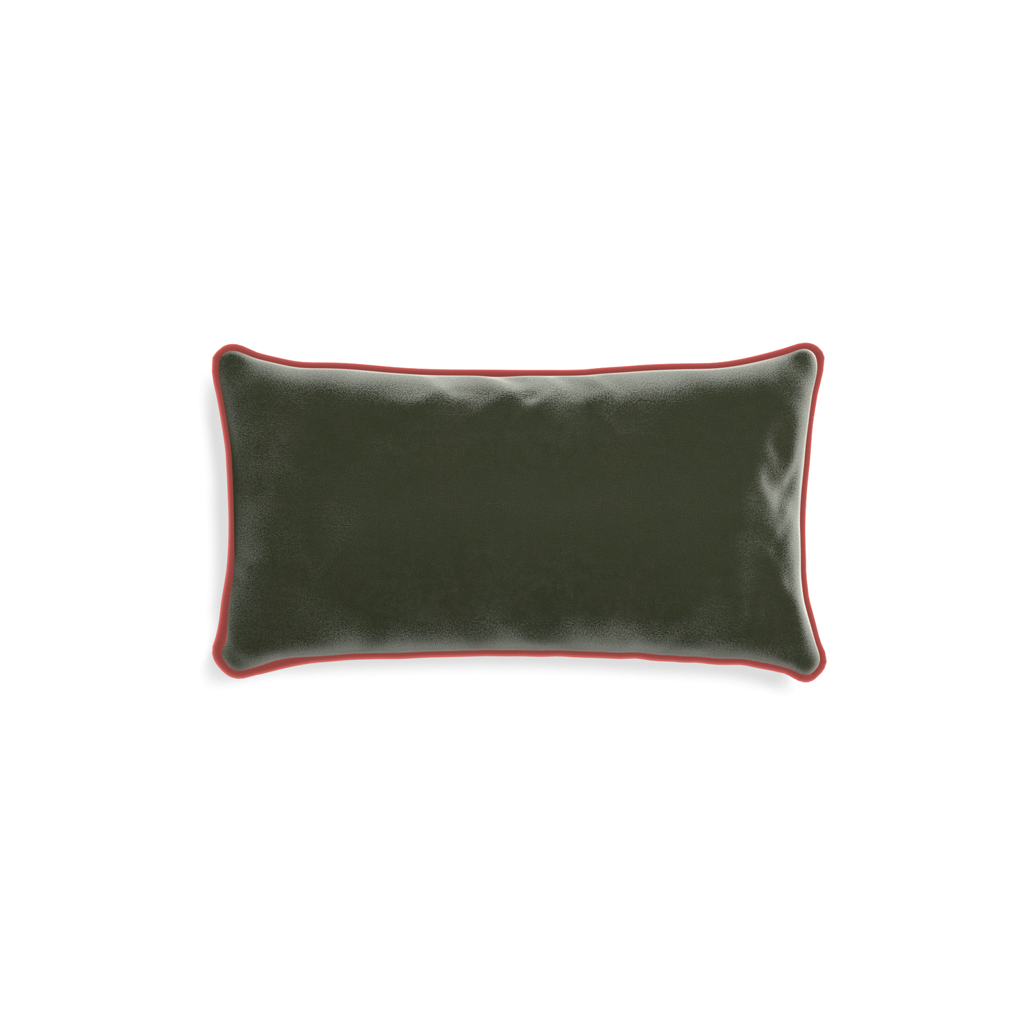 rectangle fern green velvet pillow with coral piping