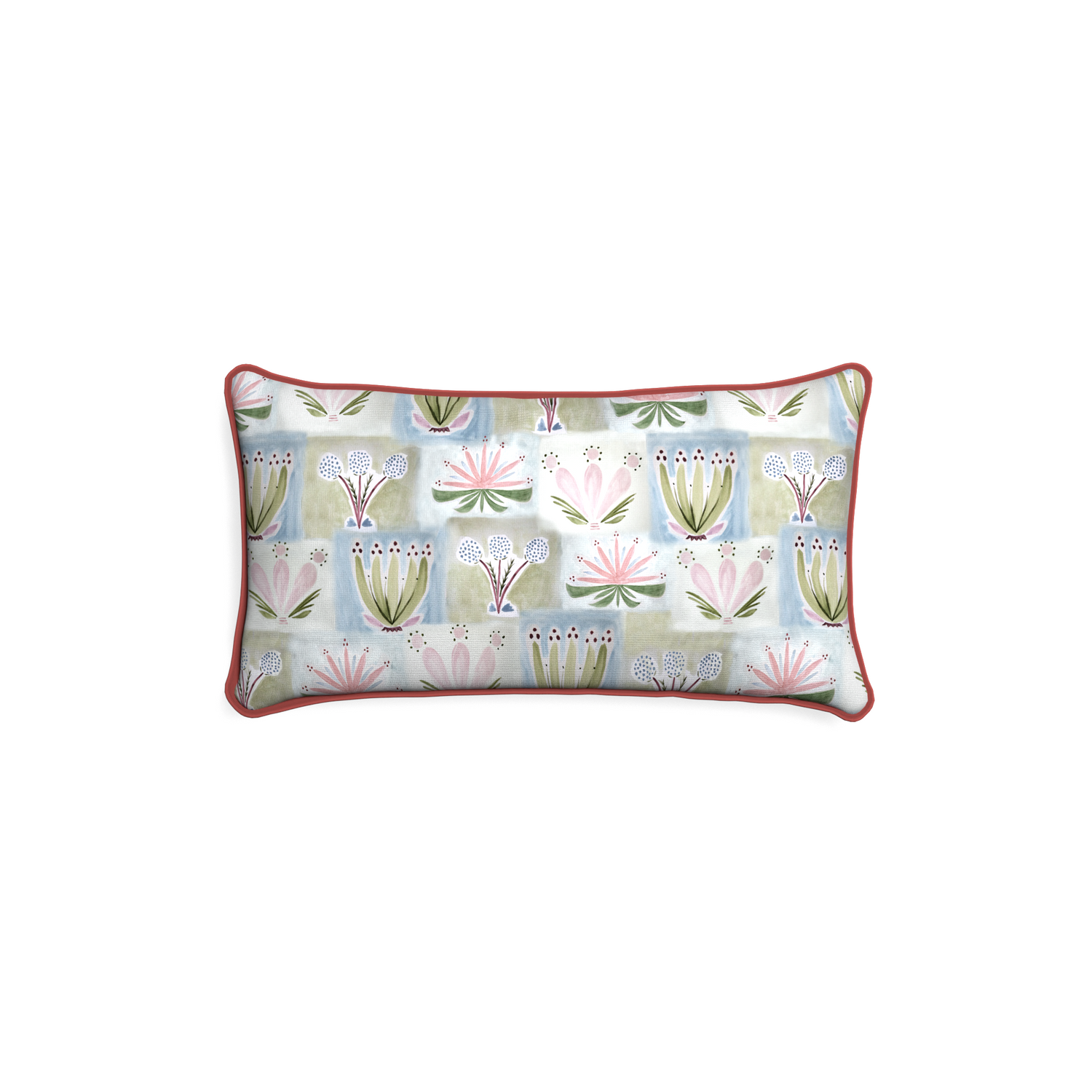 Petite-lumbar harper custom hand-painted floralpillow with c piping on white background