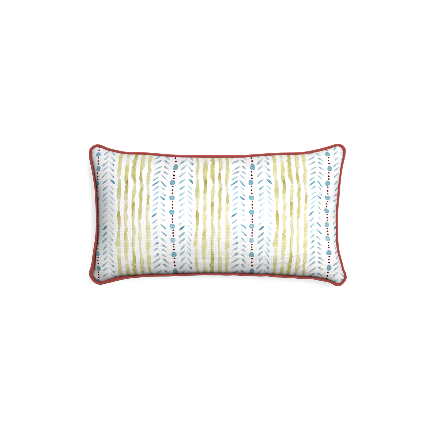 Petite-lumbar julia custom blue & green stripedpillow with c piping on white background