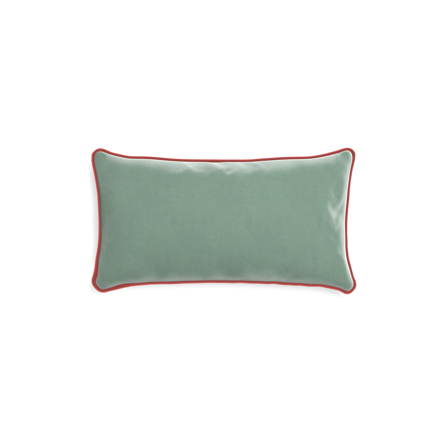 rectangle blue green velvet pillow with coral piping