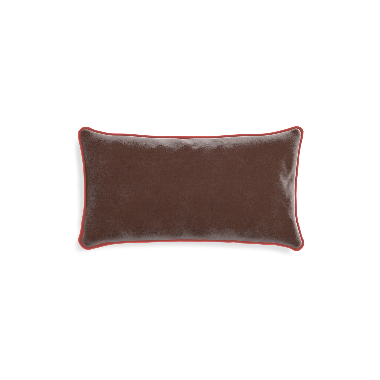 rectangle brown velvet pillow with coral piping